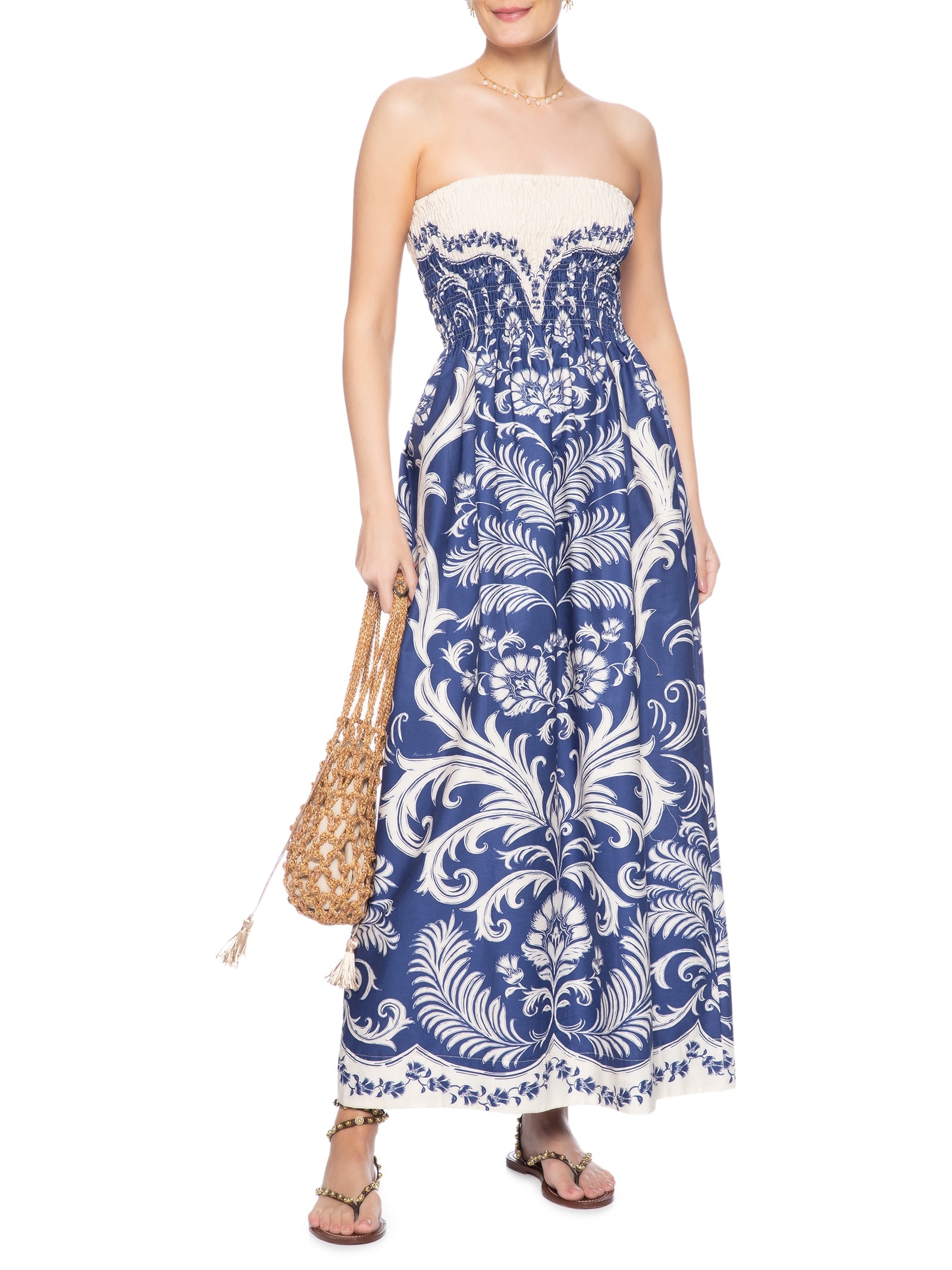 Vestido Midi Santorini Azul Farm
