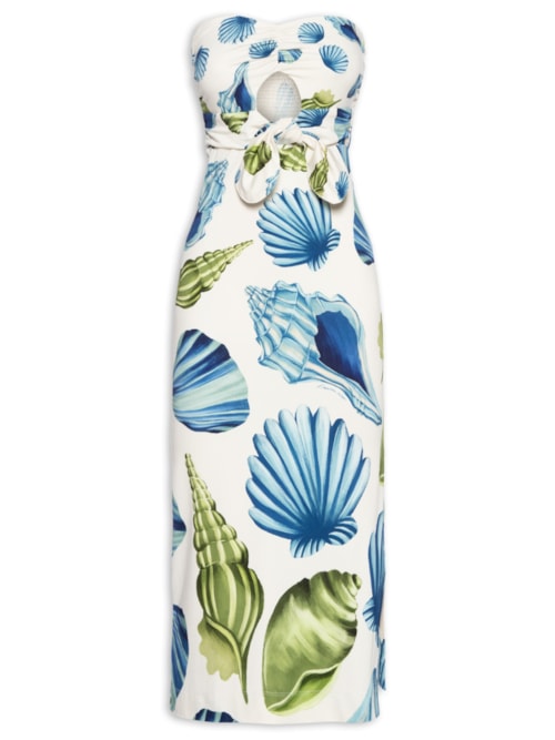 Vestido Midi Sem Alça Concha Litoral – Branco