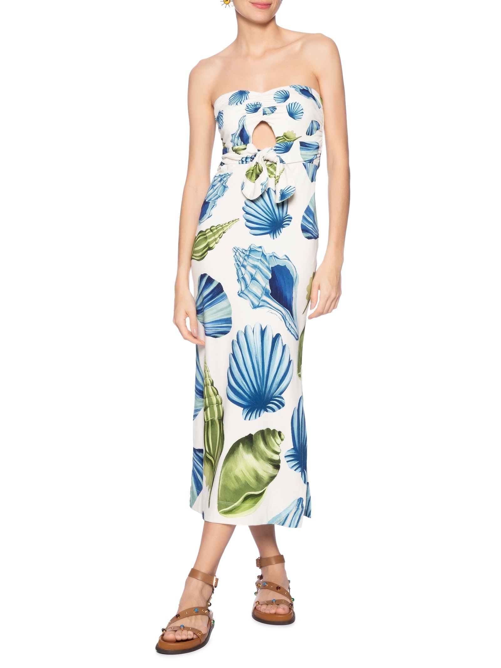 Vestido Midi Sem Alça Concha Litoral Branco Farm