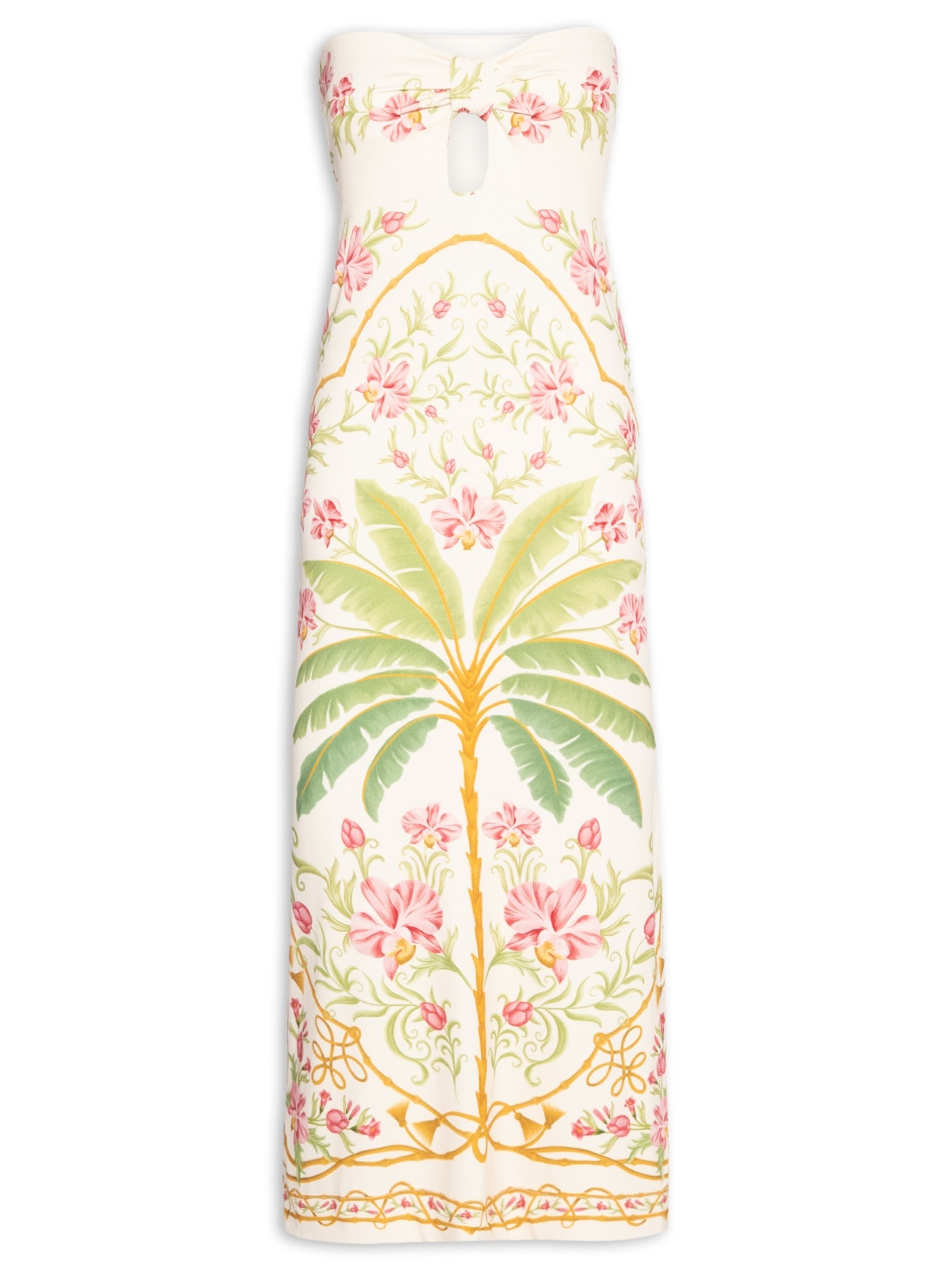 Vestido Midi Sem Alça Floral Nusa Off White Farm