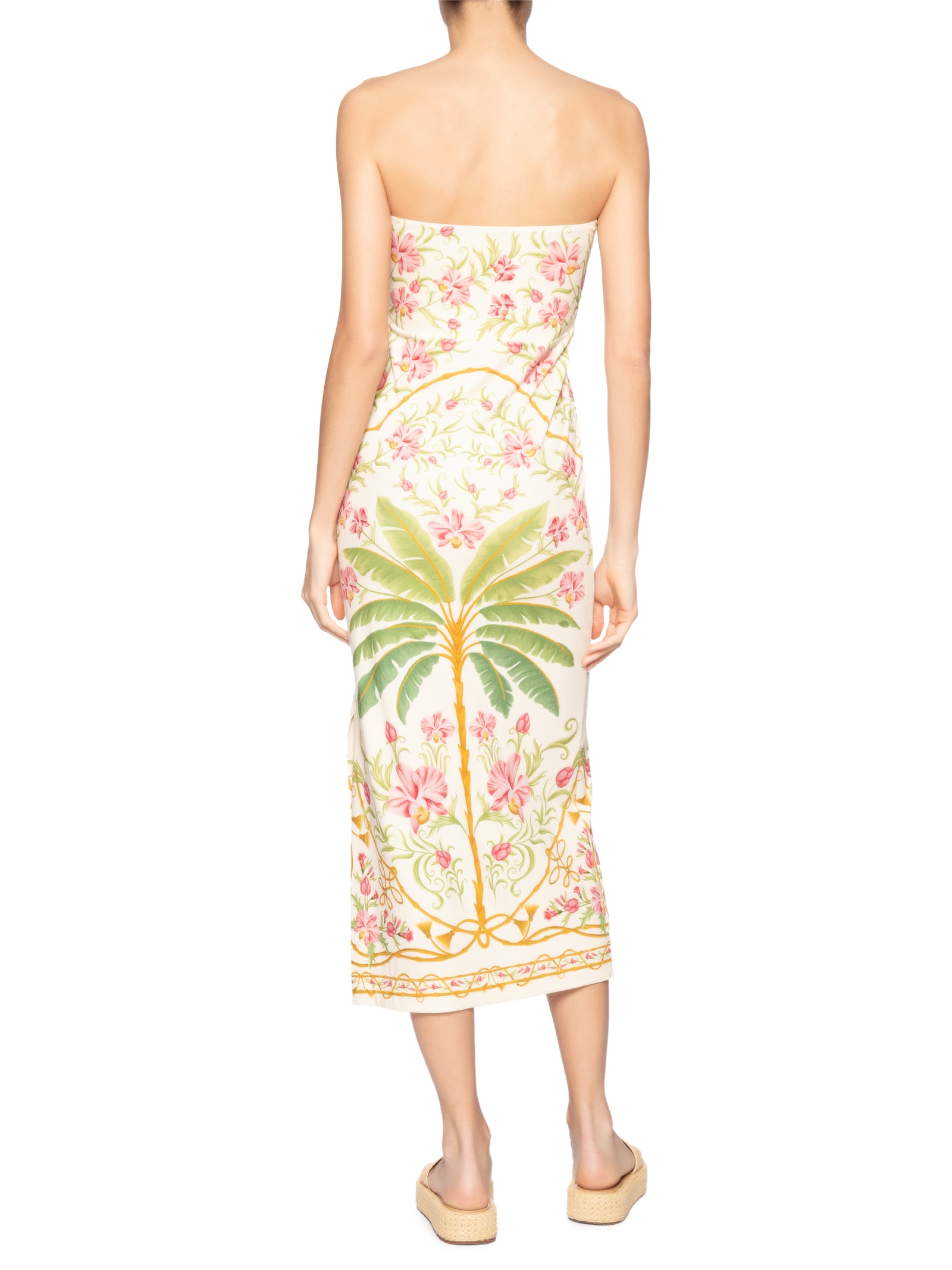 Vestido Midi Sem Alça Floral Nusa Off White Farm