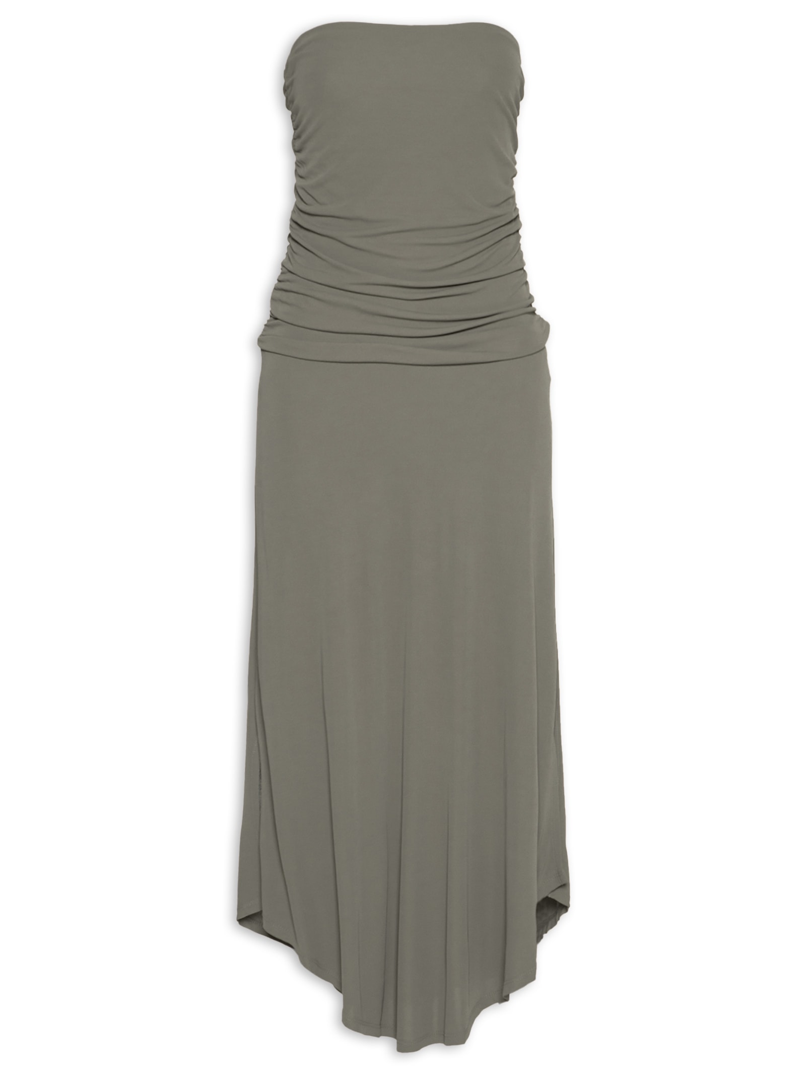 Vestido Midi Sem Alça Franzido Marrom Maria Filó