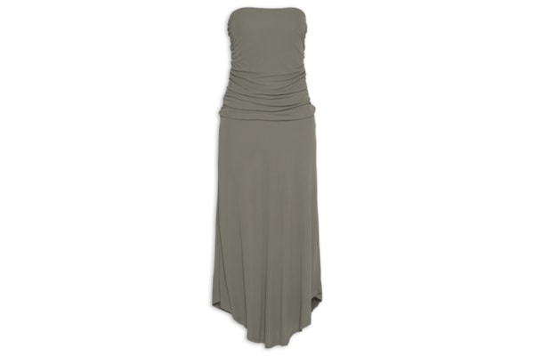 Vestido Midi Sem Alça Franzido - Marrom