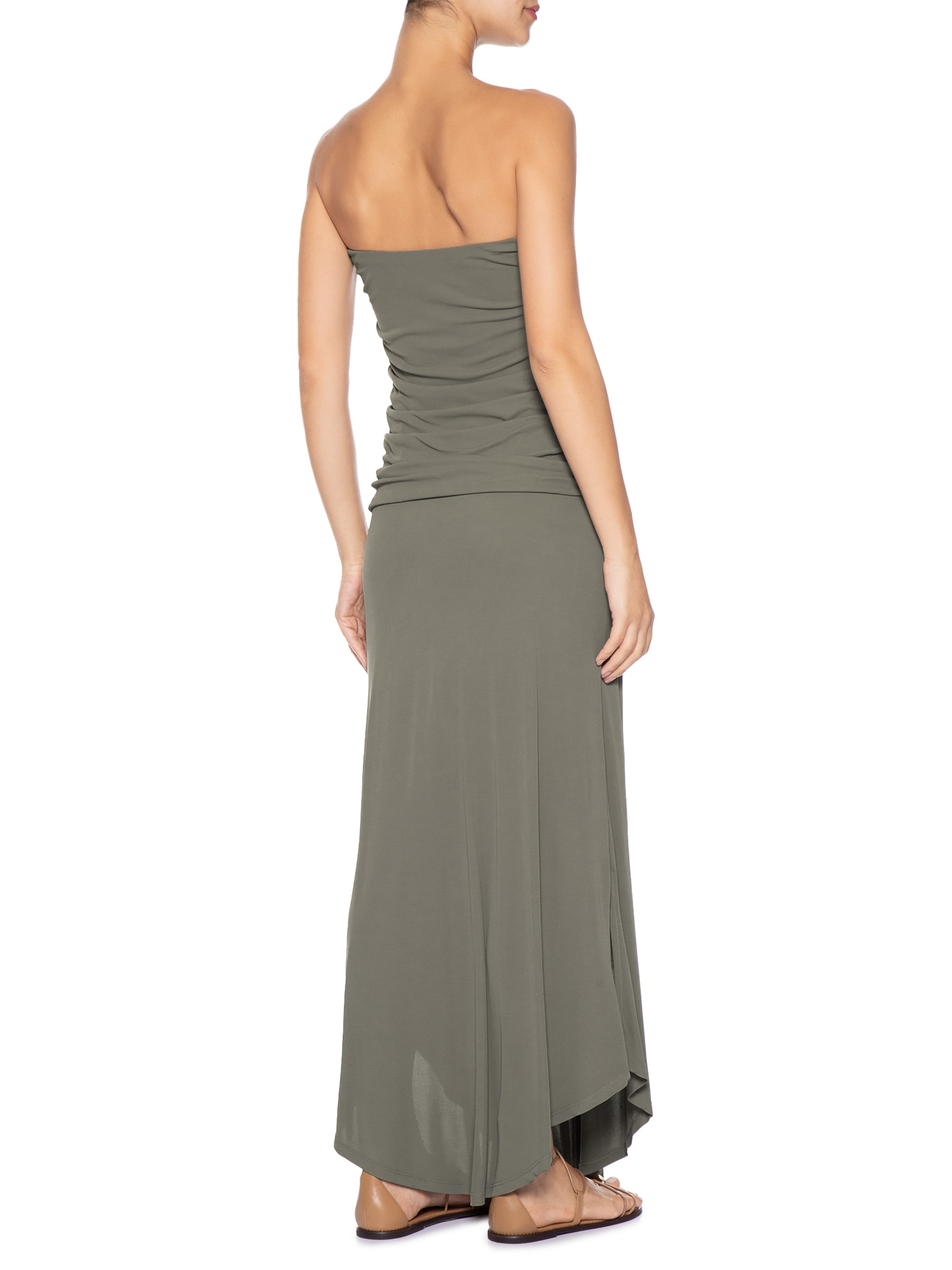 Vestido Midi Sem Alça Franzido Marrom Maria Filó