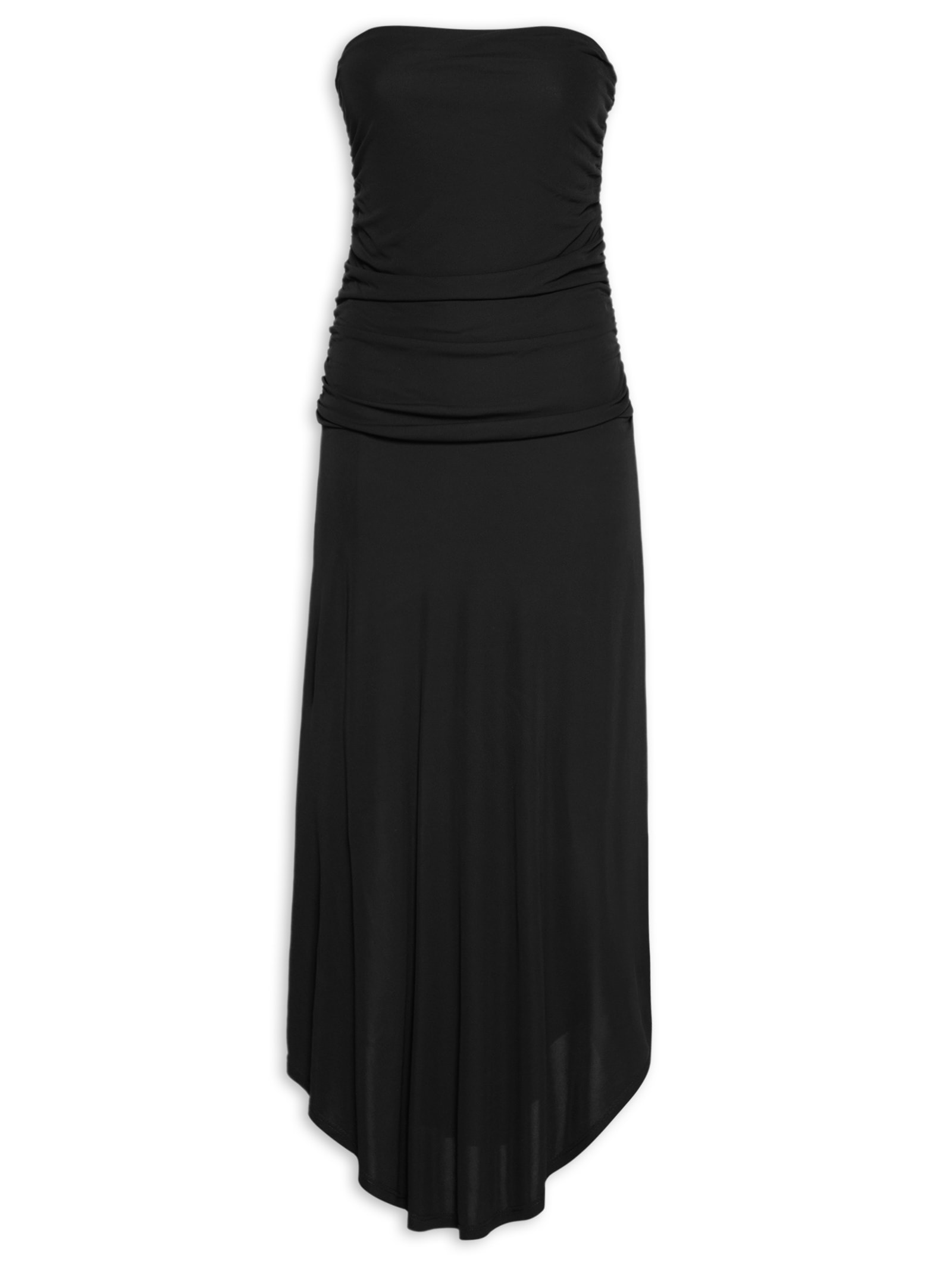 Vestido Midi Sem Alça Franzido Preto Maria Filó