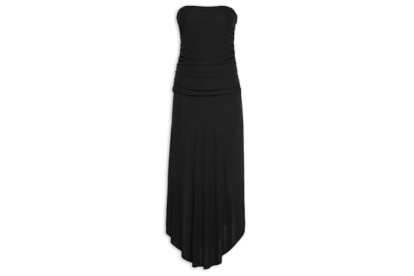 Vestido Midi Sem Alça Franzido - Preto