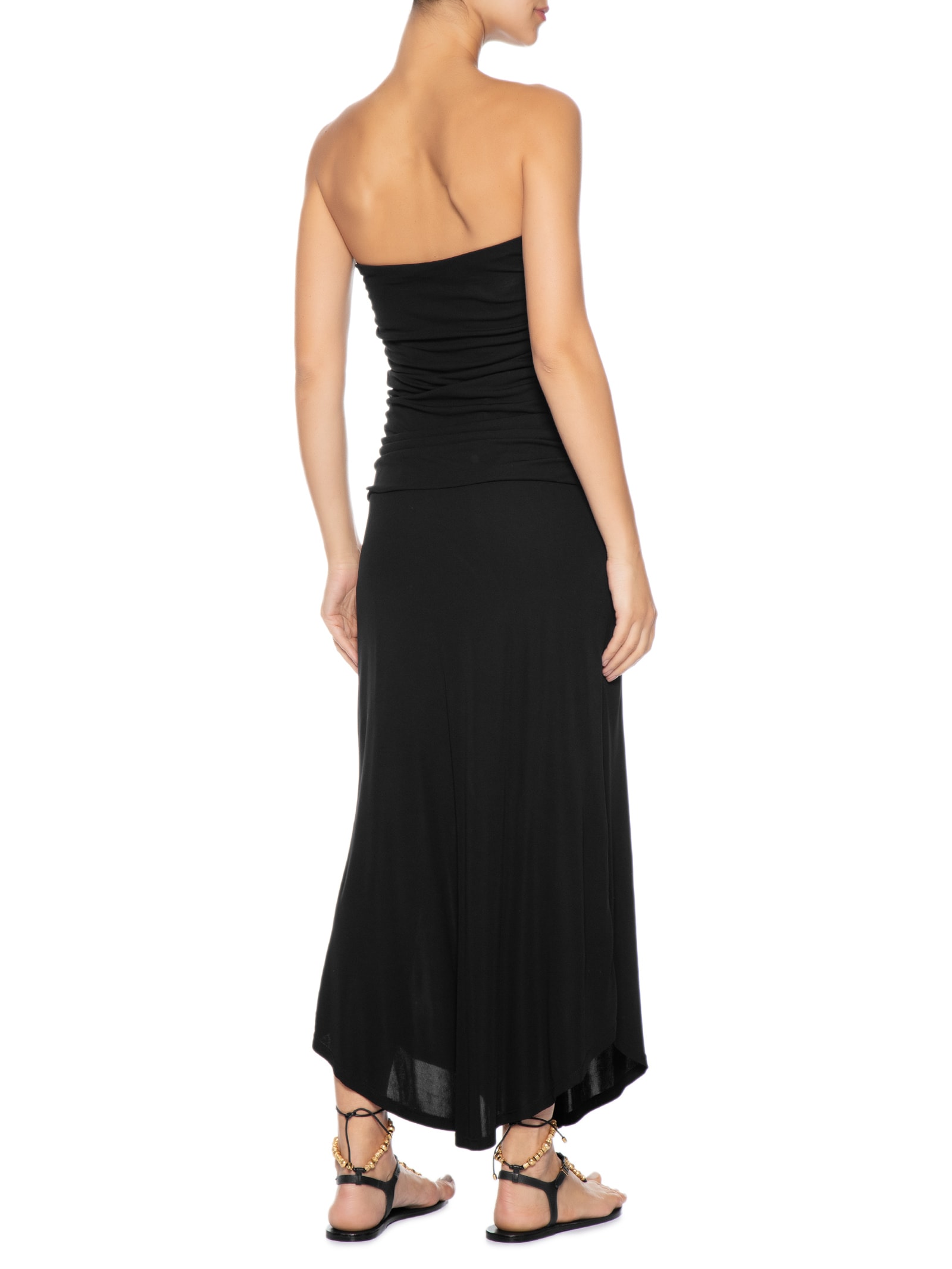 Vestido Midi Sem Alça Franzido Preto Maria Filó