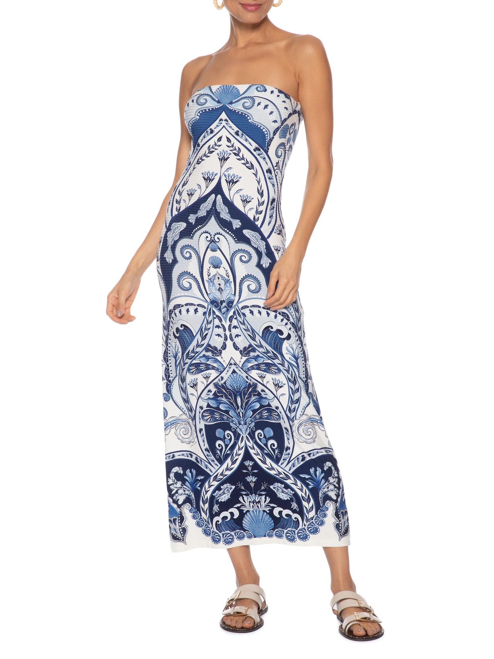 Vestido Midi Sem Alça Ondina Azul Farm