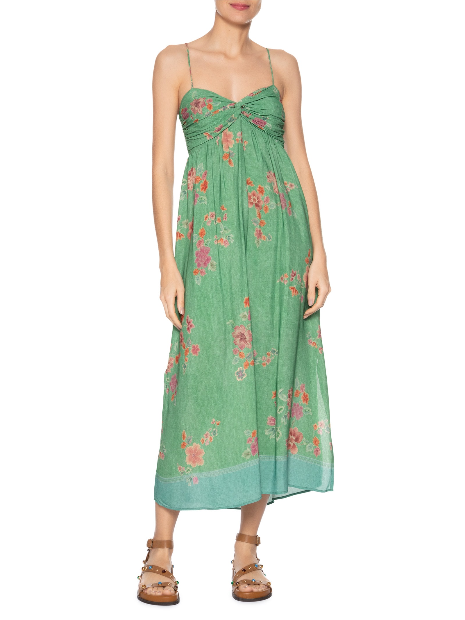 Vestido Midi Sem Manga Estampa Bliss Verde Maria Filó