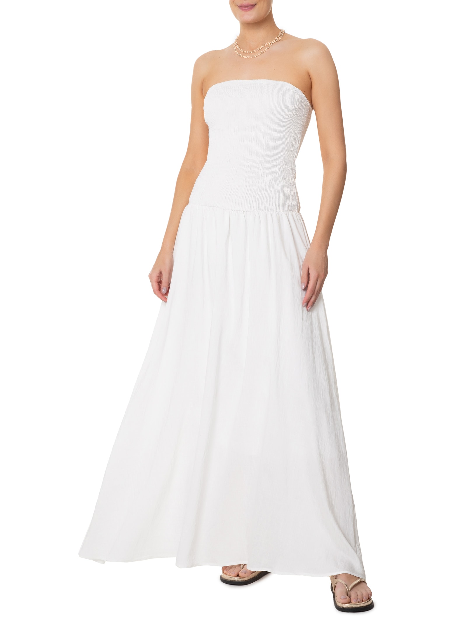 Vestido Midi Sem Manga Off White Basiq