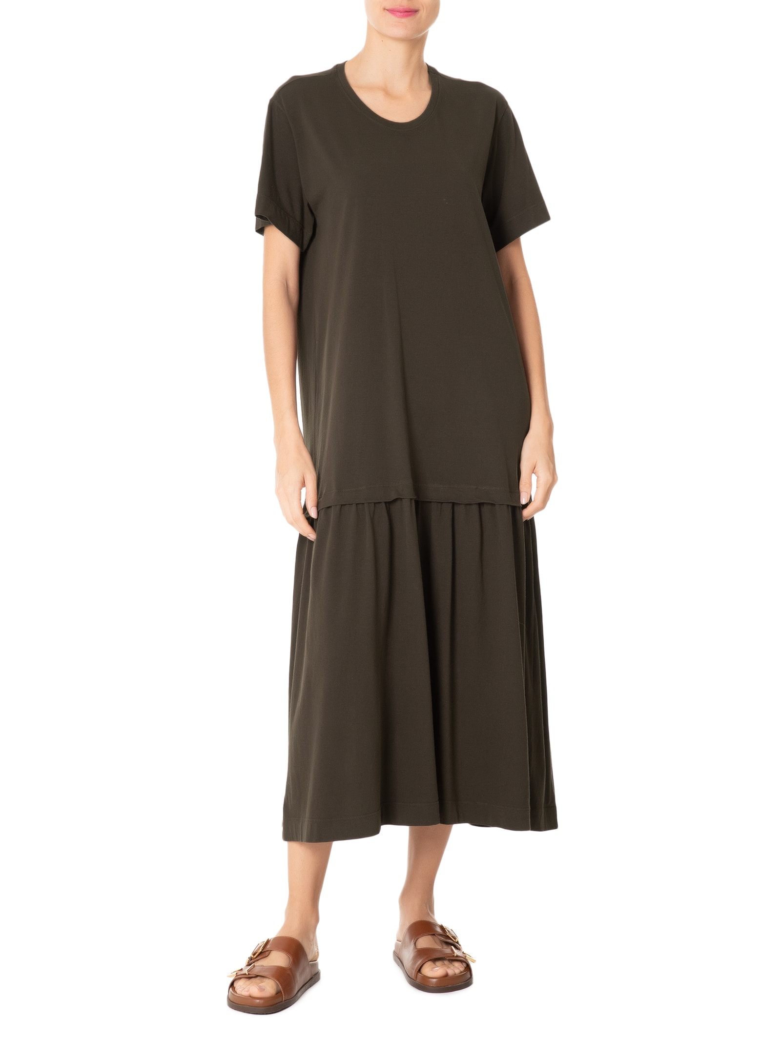 Vestido Midi Sobreposto Marrom Basiq