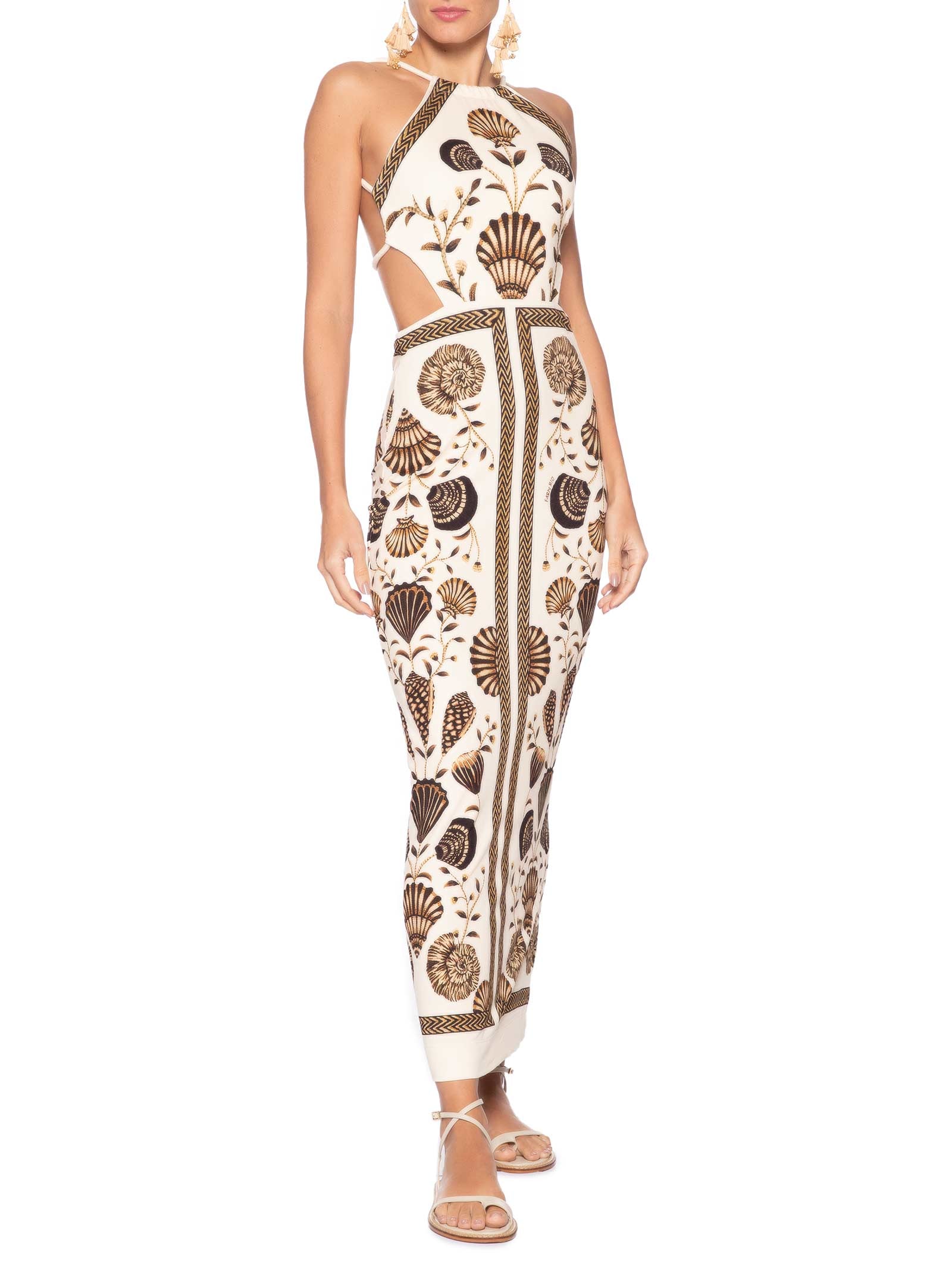 Vestido Midi Sonho De Concha Bege Farm