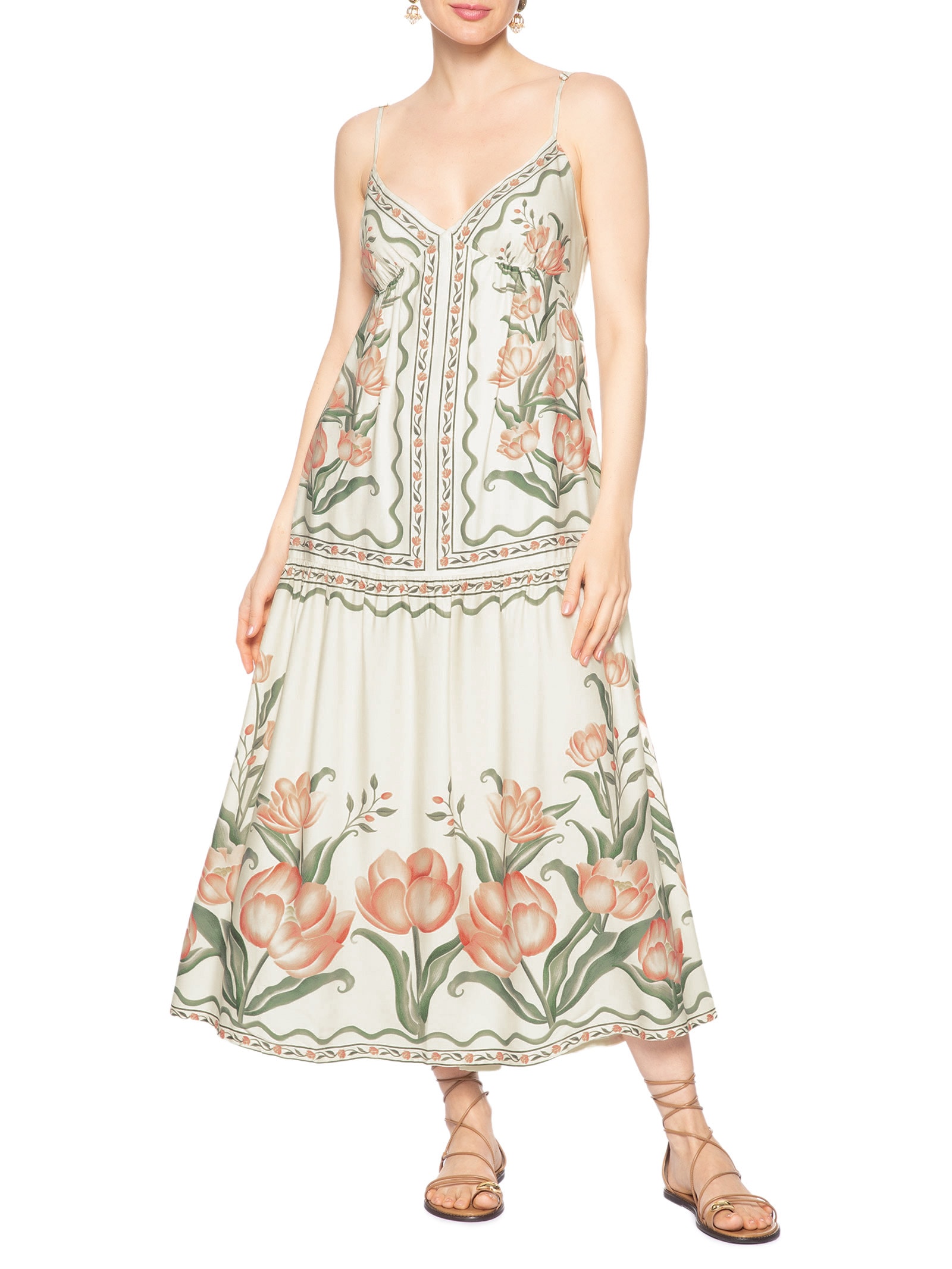Vestido Midi Sonho De Tulipas Rosa Farm