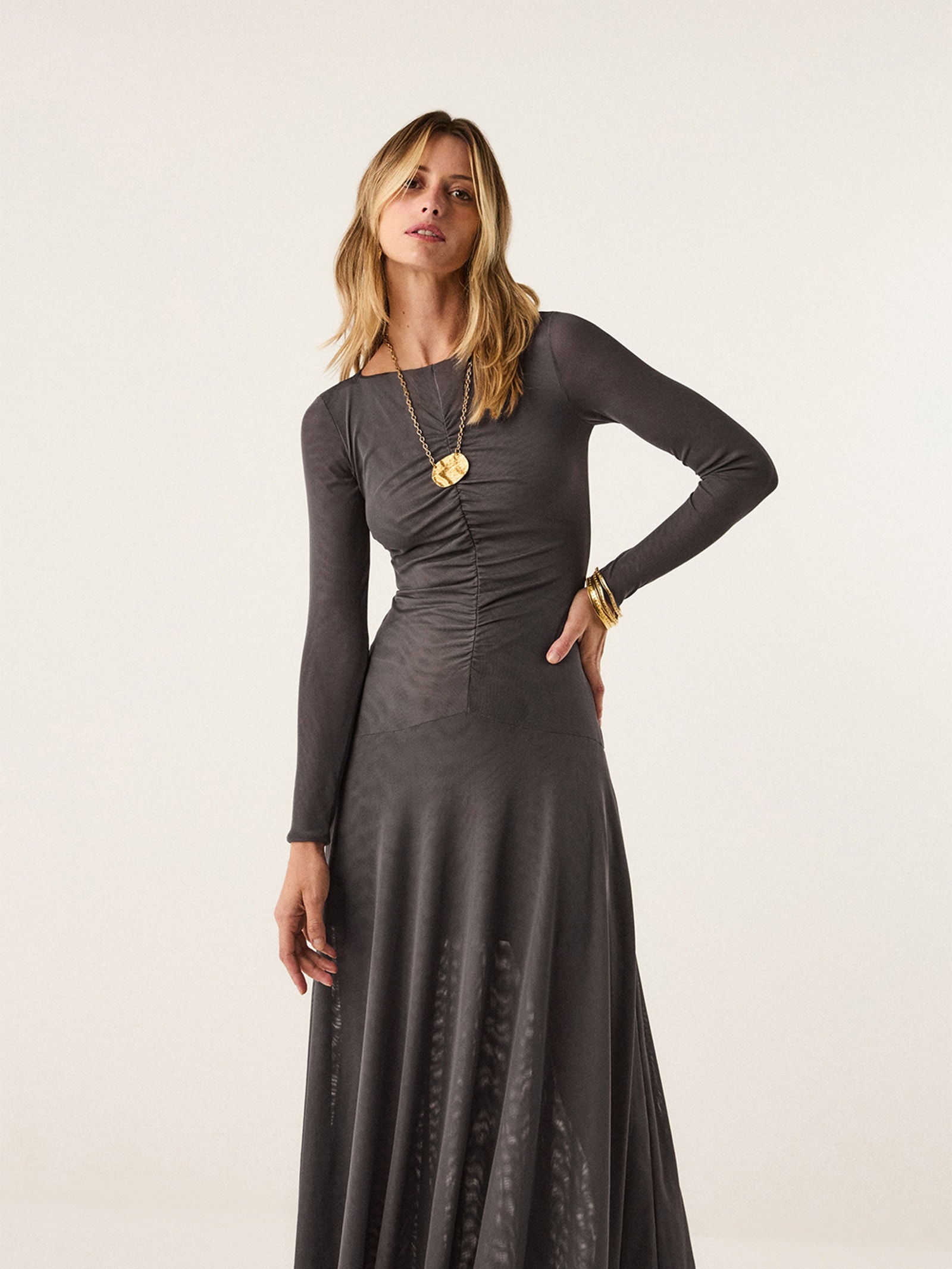 Vestido Midi Susana Cinza Vix