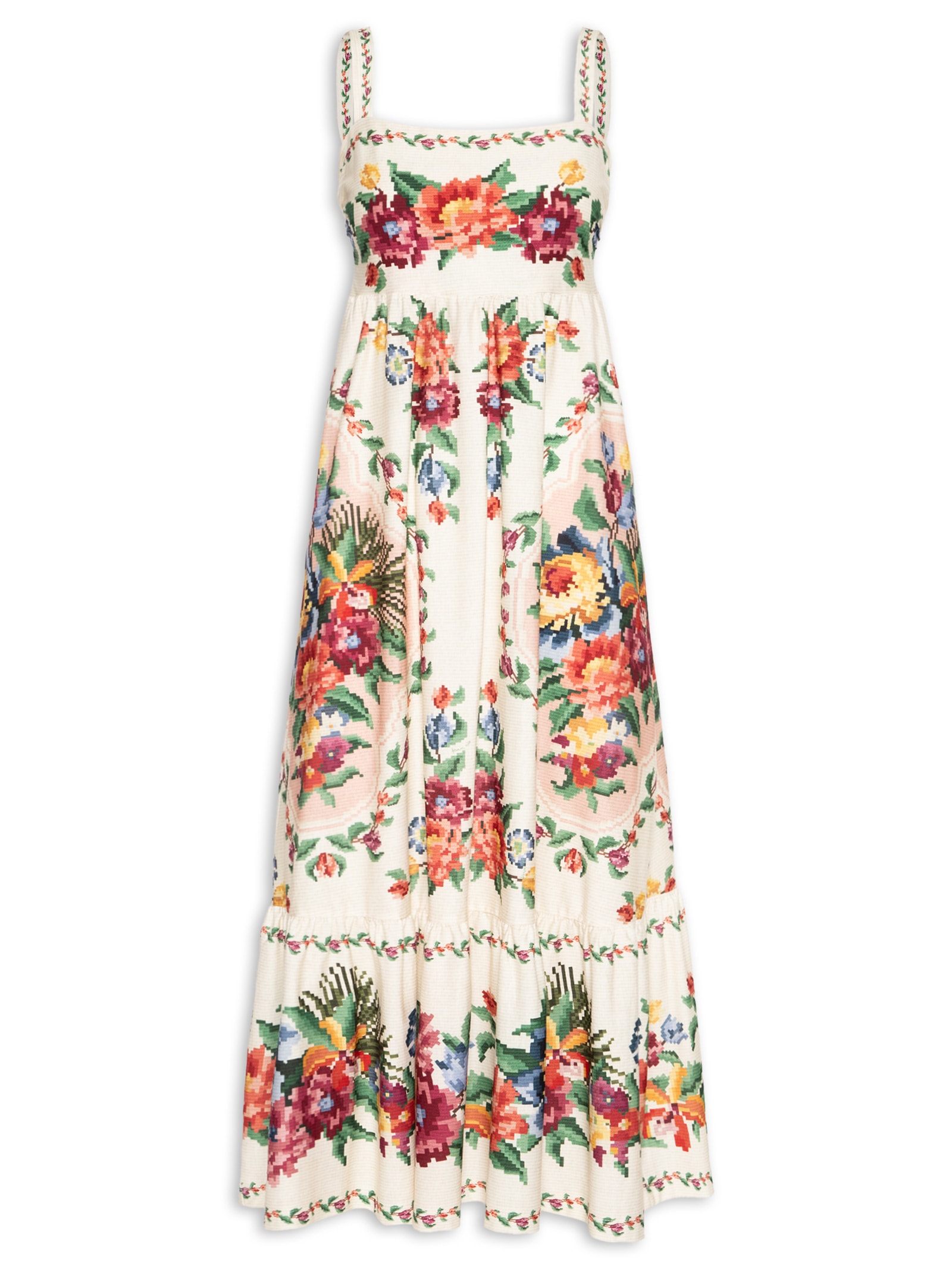 Vestido Midi Tapete De Flor Off White Farm