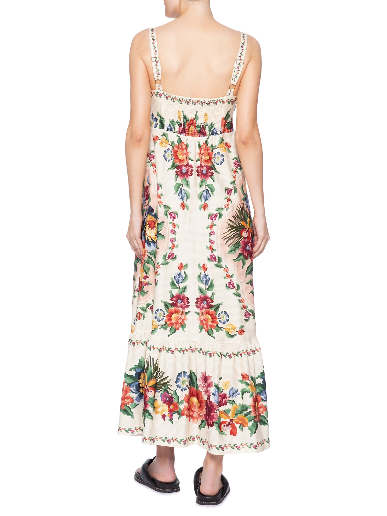 Vestido Midi Tapete De Flor Off White Farm