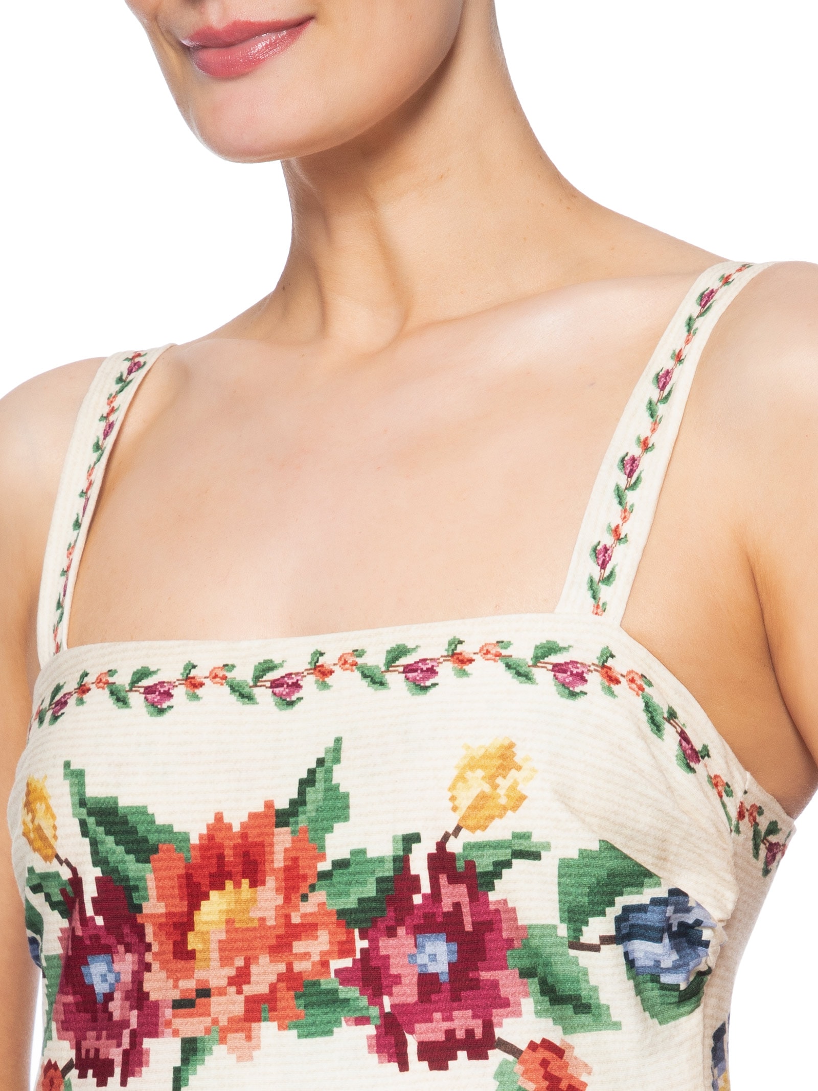 Vestido Midi Tapete De Flor Off White Farm