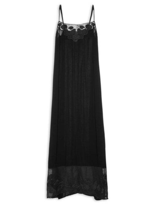 Vestido Midi Tela Bordada - Preto