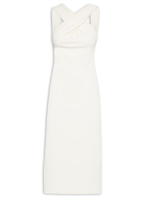 Vestido Midi Textura Longo – Branco