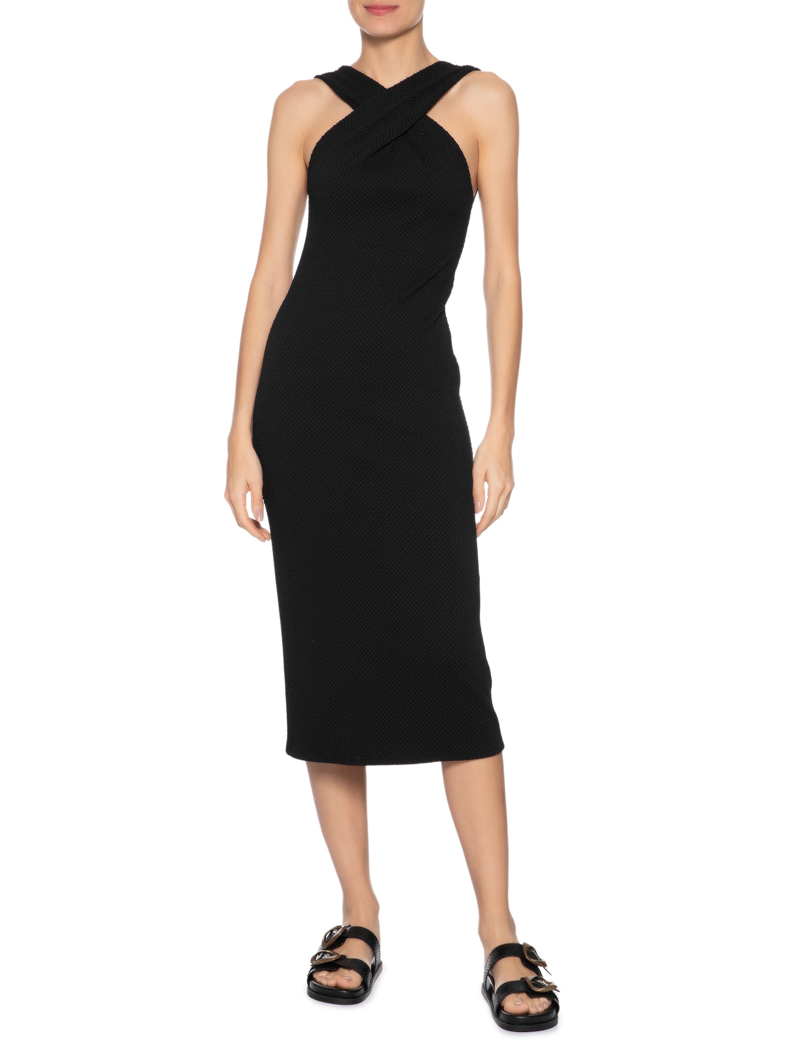 Vestido Midi Textura Longo Preto Cia Marítima