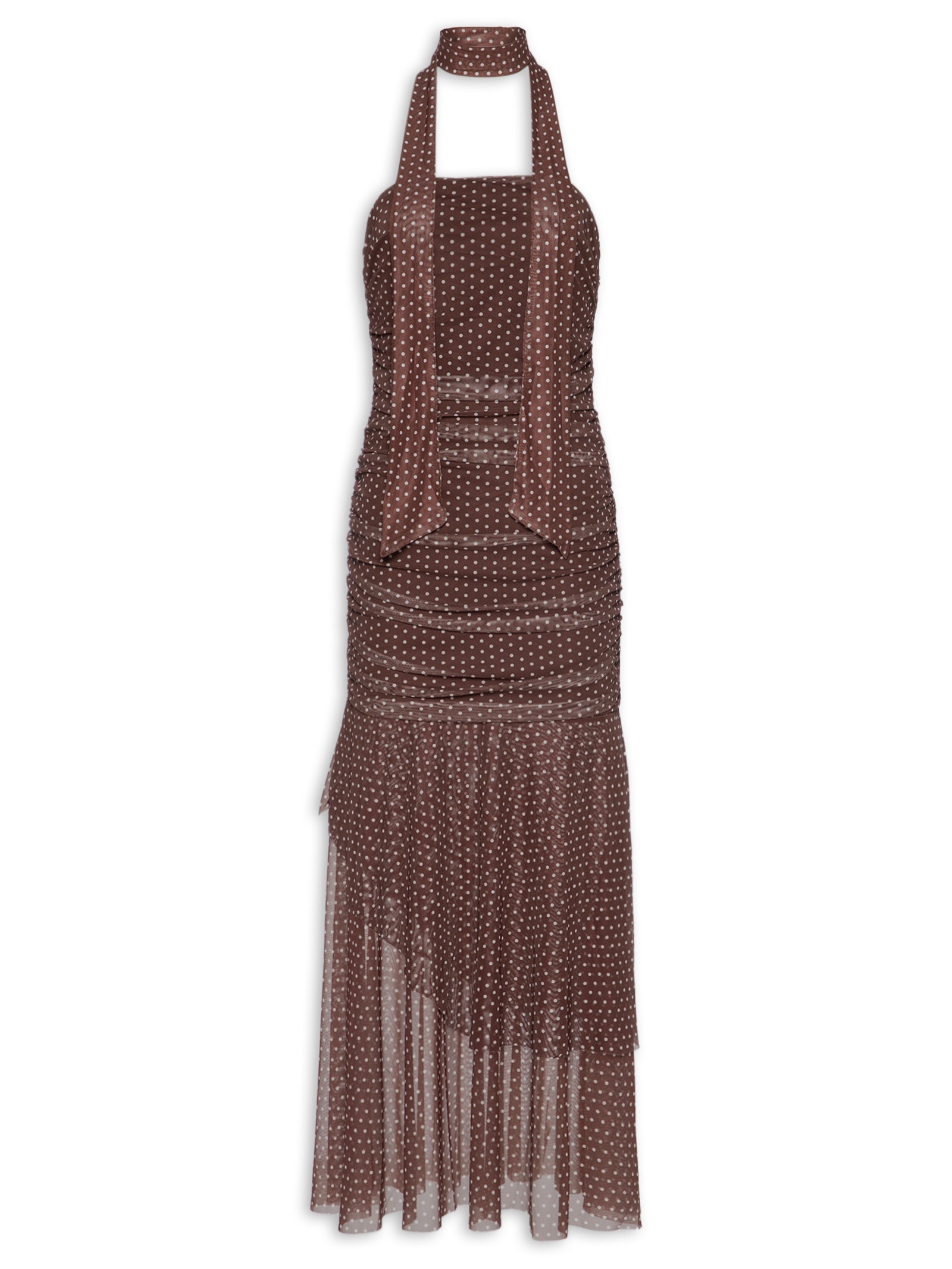 Vestido Midi Tomara Que Caia em Poá Marrom Market 33
