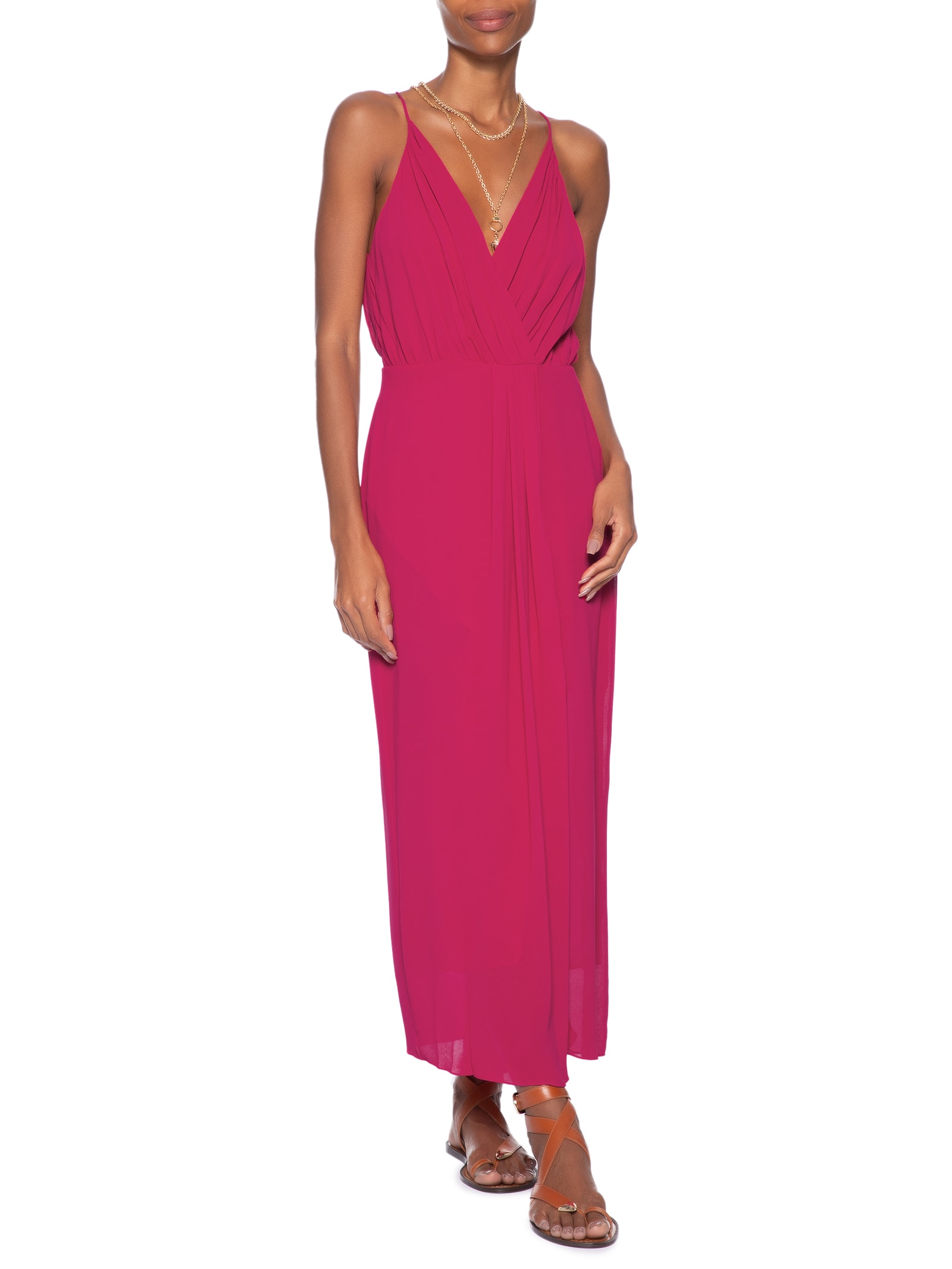 Vestido Midi Transpasse Cereja Rosa Animale