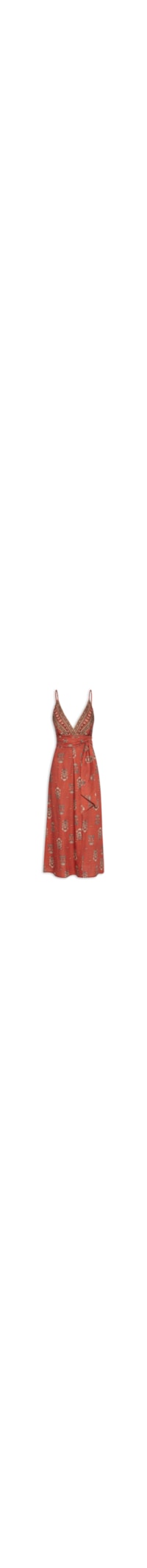 Vestido Midi Transpasse Estampa Botteh - Vermelho