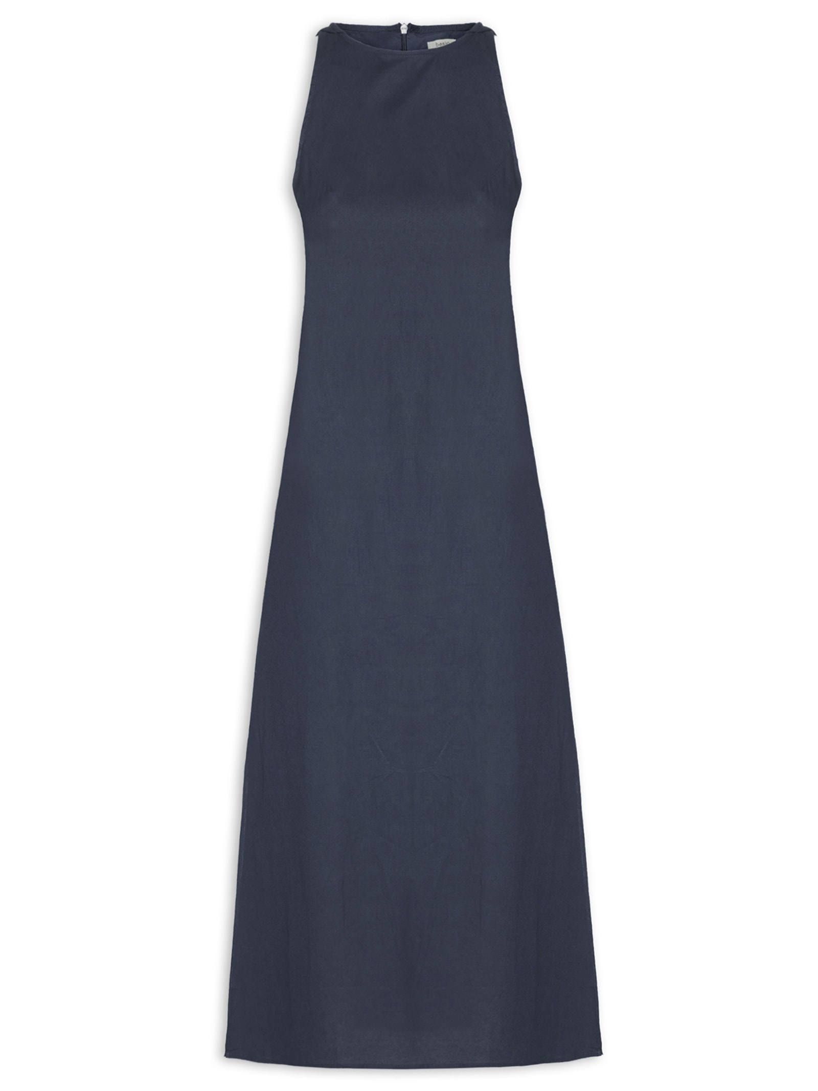 Vestido Midi Trapézio Com Linho Azul Basiq