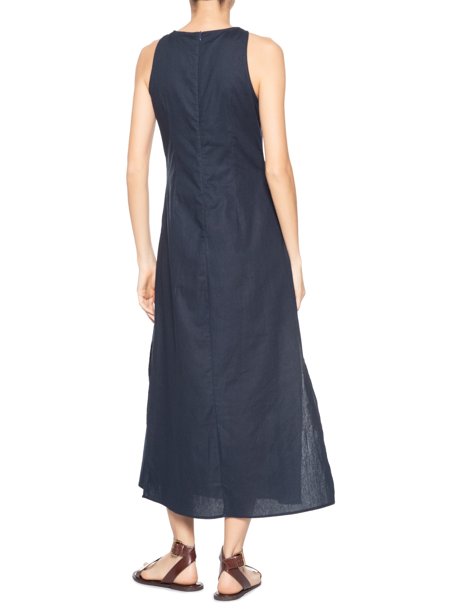 Vestido Midi Trapézio Com Linho Azul Basiq