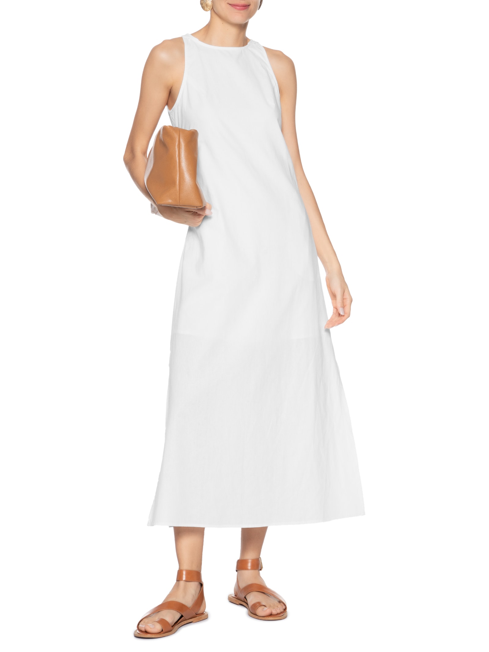 Vestido Midi Trapézio Com Linho Branco Basiq