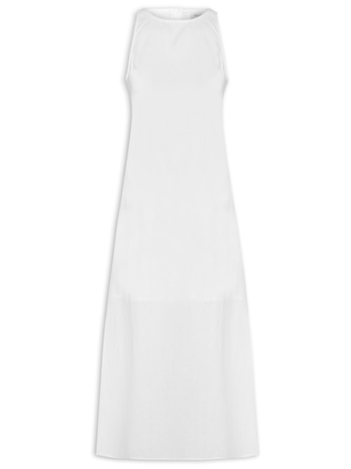Vestido Midi Trapézio Com Linho – Branco