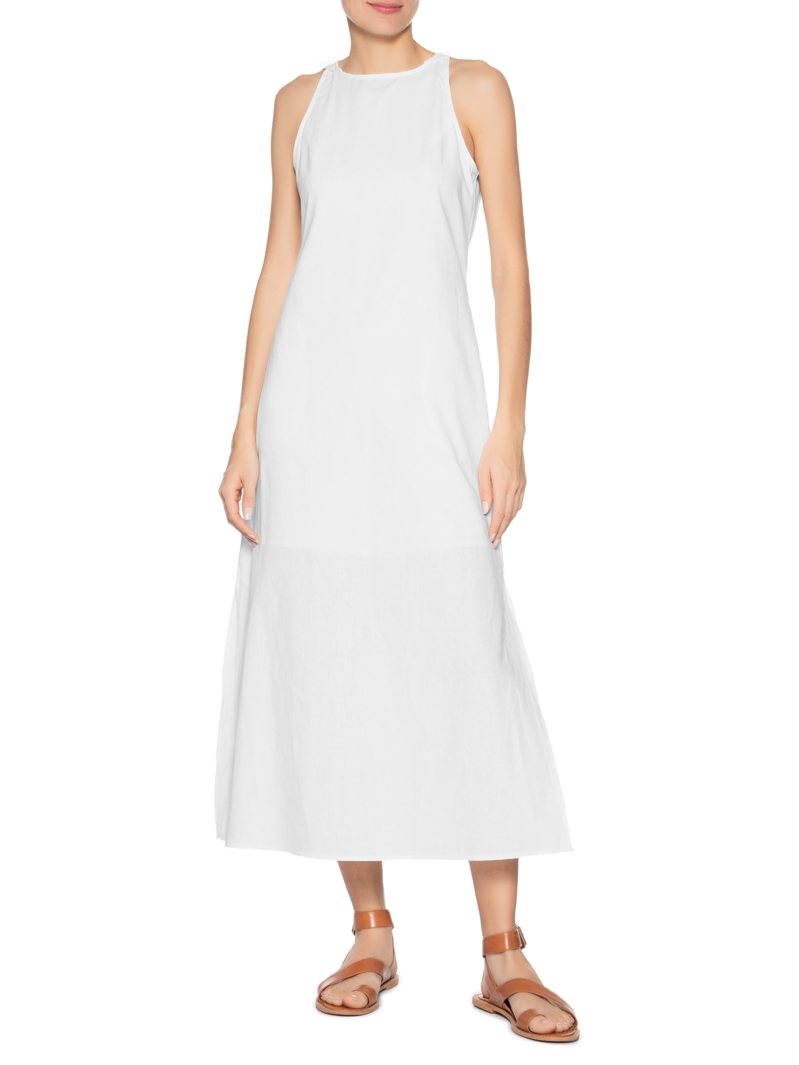 Vestido Midi Trapézio Com Linho Branco Basiq