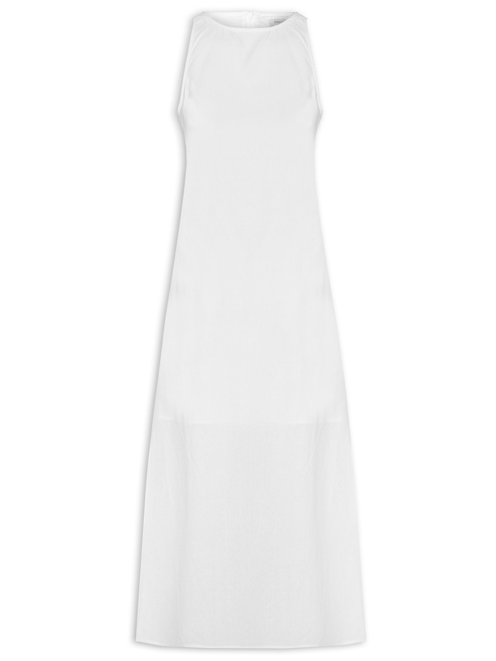 Vestido Midi Trapézio Com Linho Branco Basiq