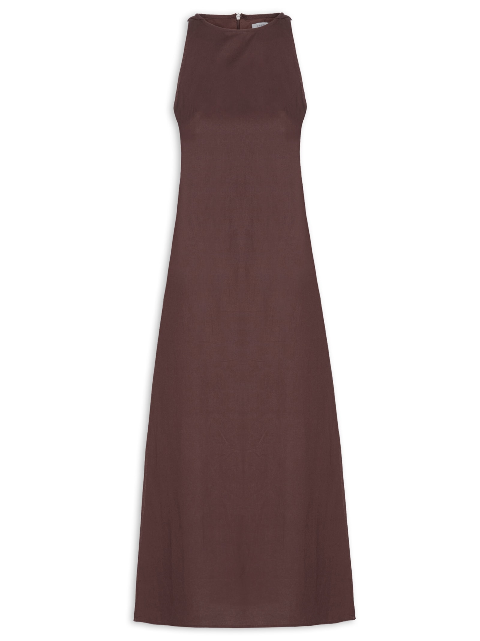 Vestido Midi Trapézio Com Linho Marrom Basiq
