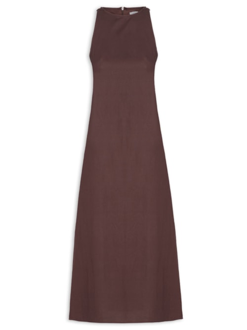Vestido Midi Trapézio Com Linho – Marrom