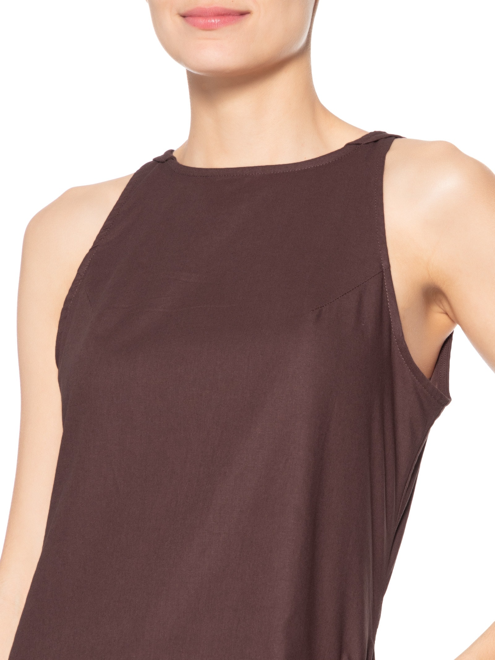 Vestido Midi Trapézio Com Linho Marrom Basiq