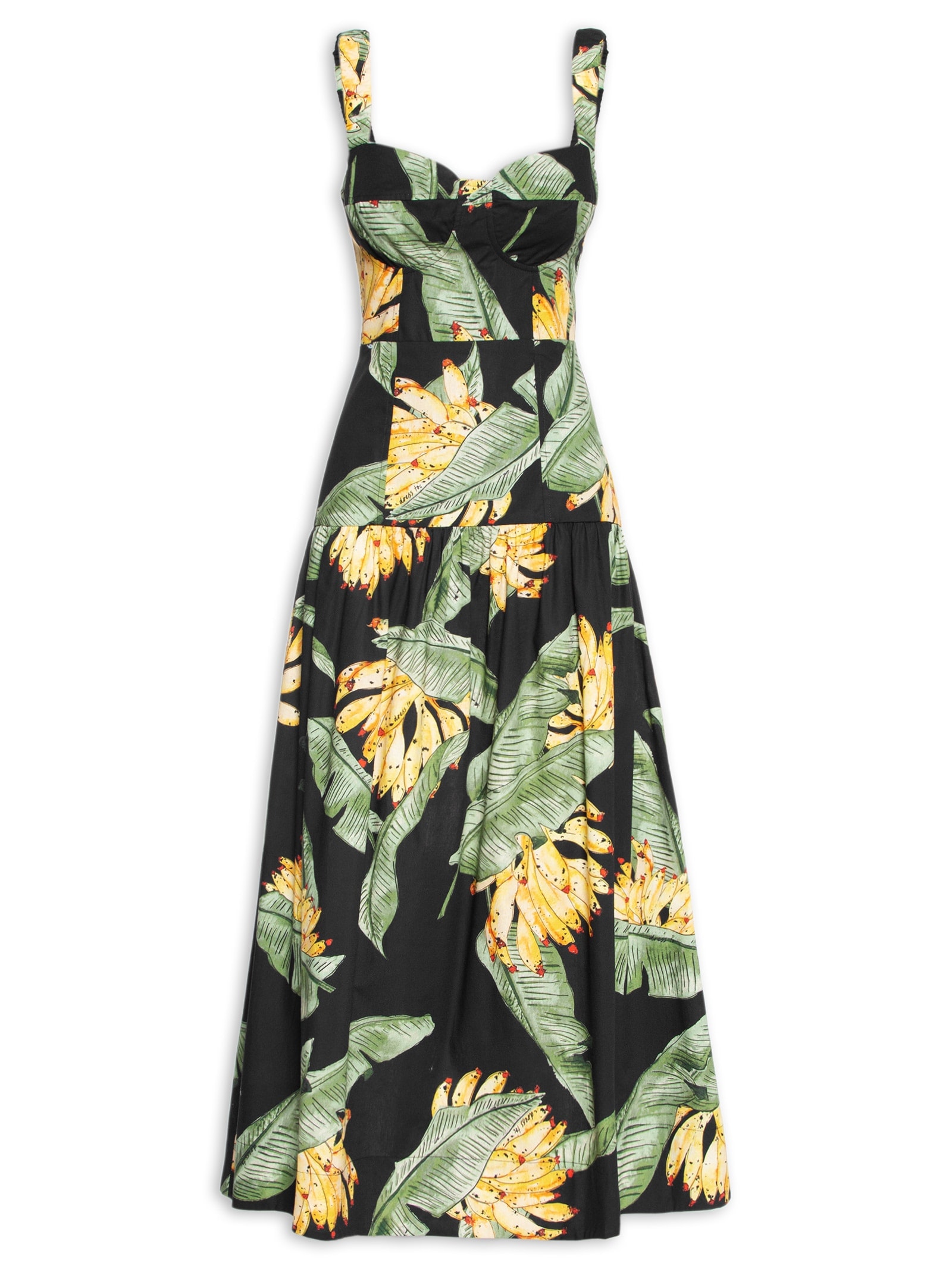 Vestido Midi Tricoline Estampa Paraíso Preto Dress To