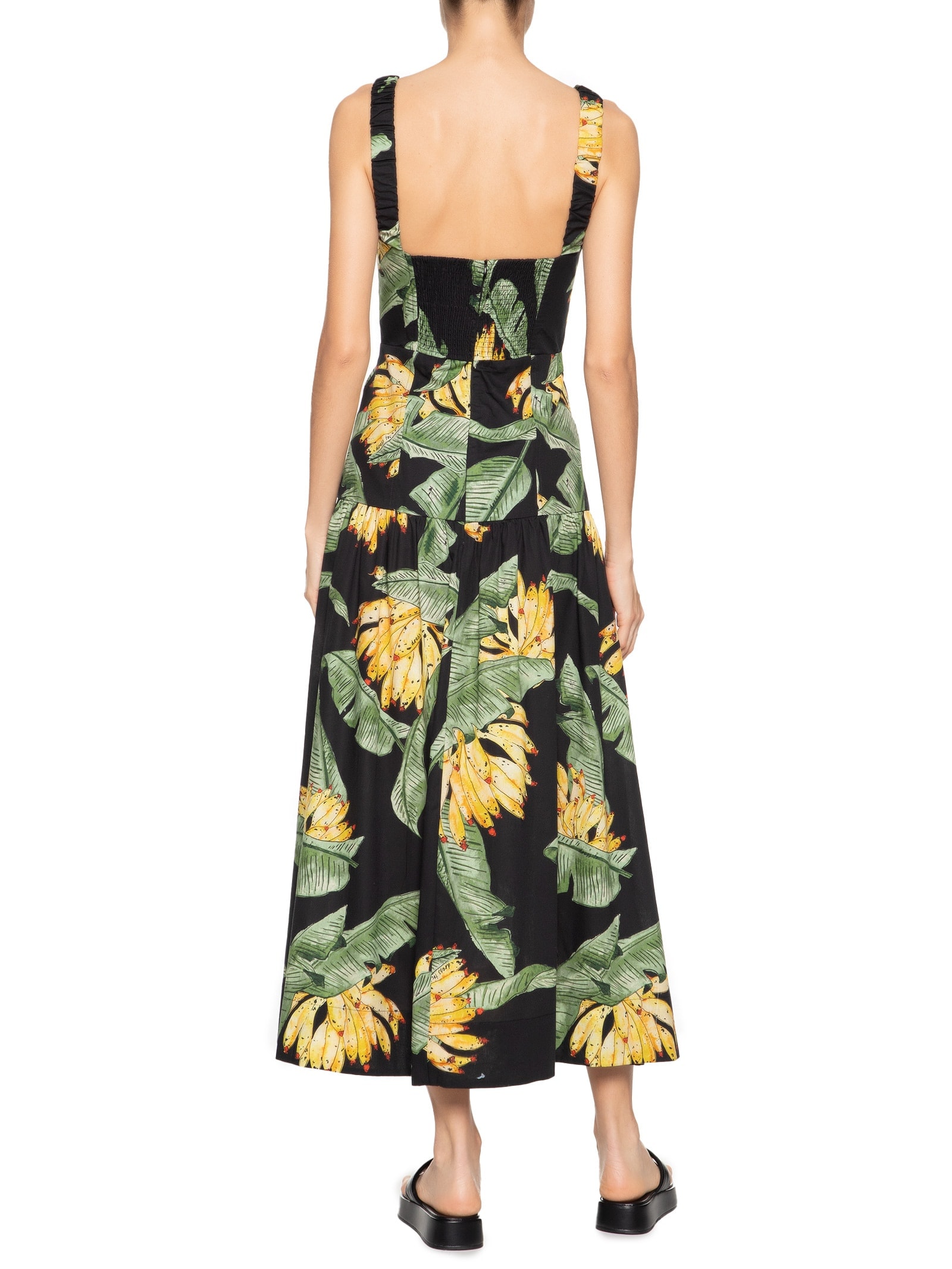 Vestido Midi Tricoline Estampa Paraíso Preto Dress To