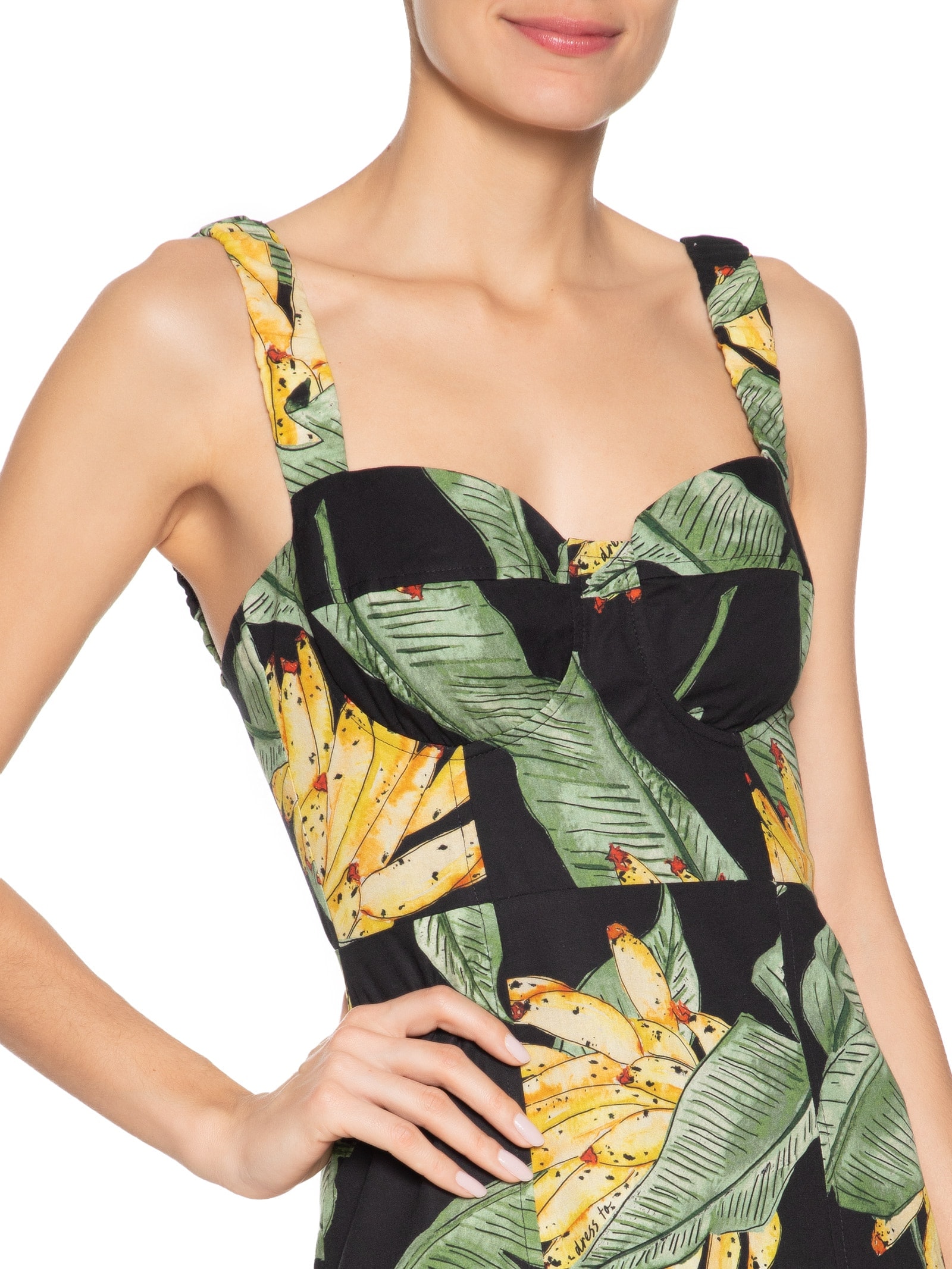 Vestido Midi Tricoline Estampa Paraíso Preto Dress To