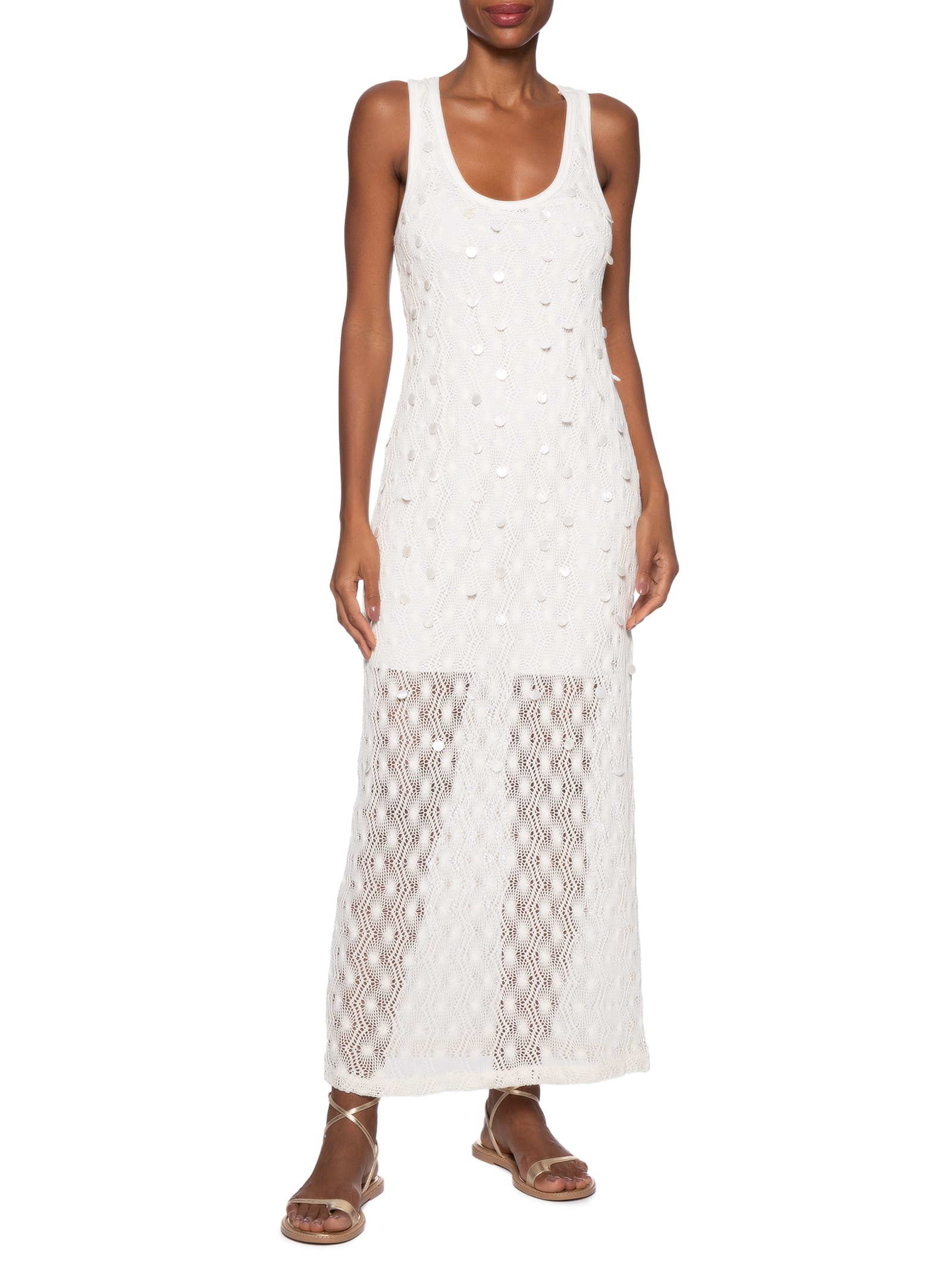 Vestido Midi Tricot Bordado Branco Animale Jeans