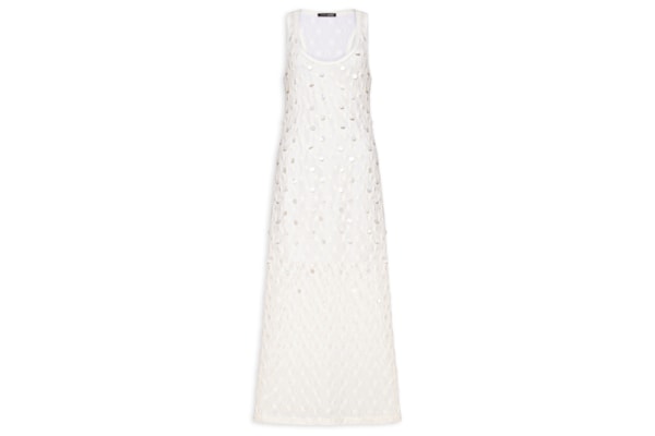 Vestido Midi Tricot Bordado - Branco