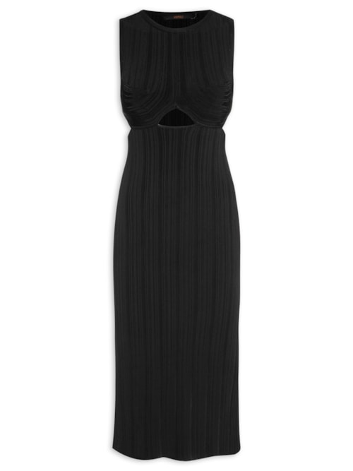 Vestido Midi Tricot Canelado Irregular – Preto