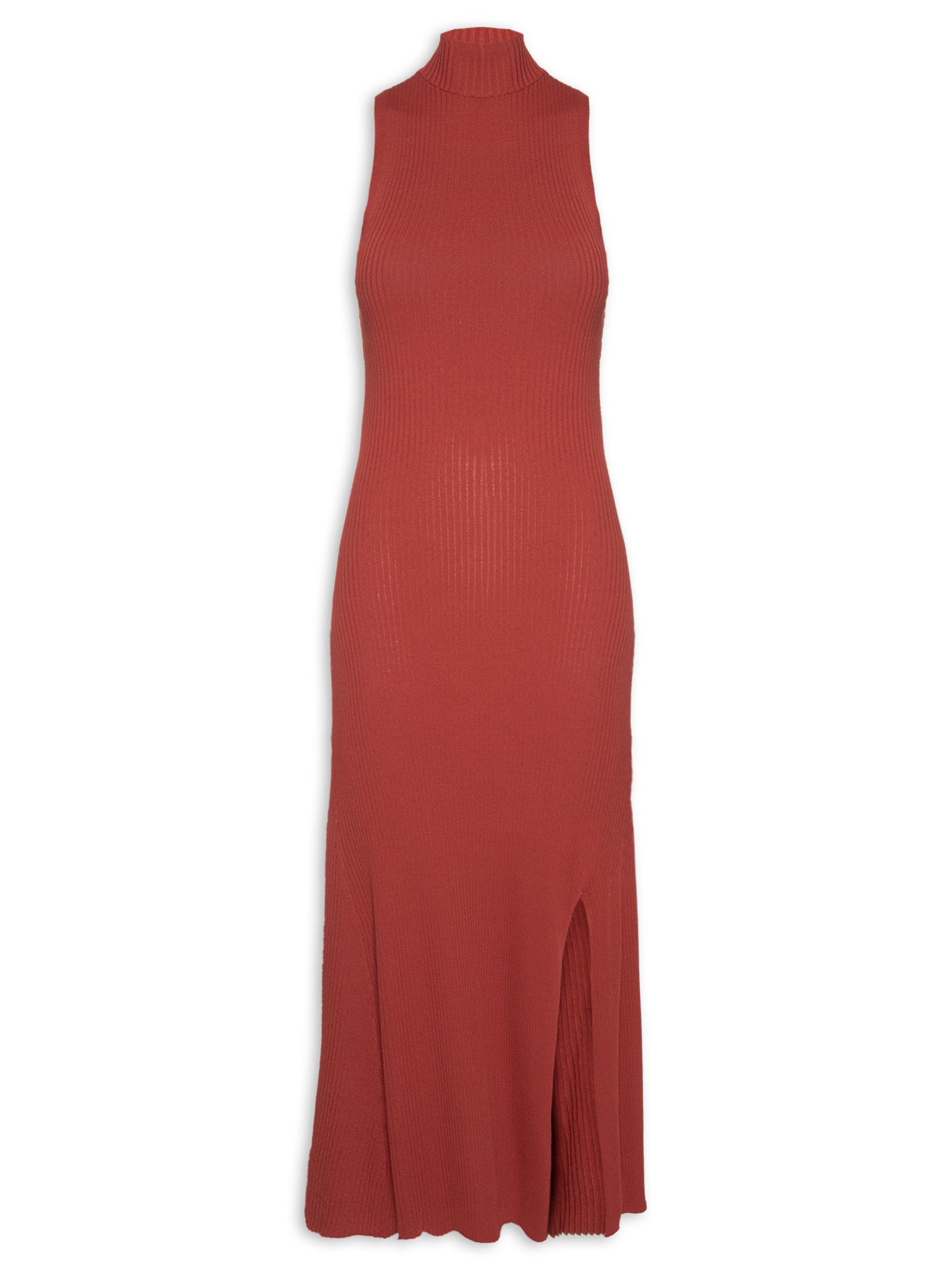 Vestido Midi Tricot Canelado Recortes Vermelho Animale