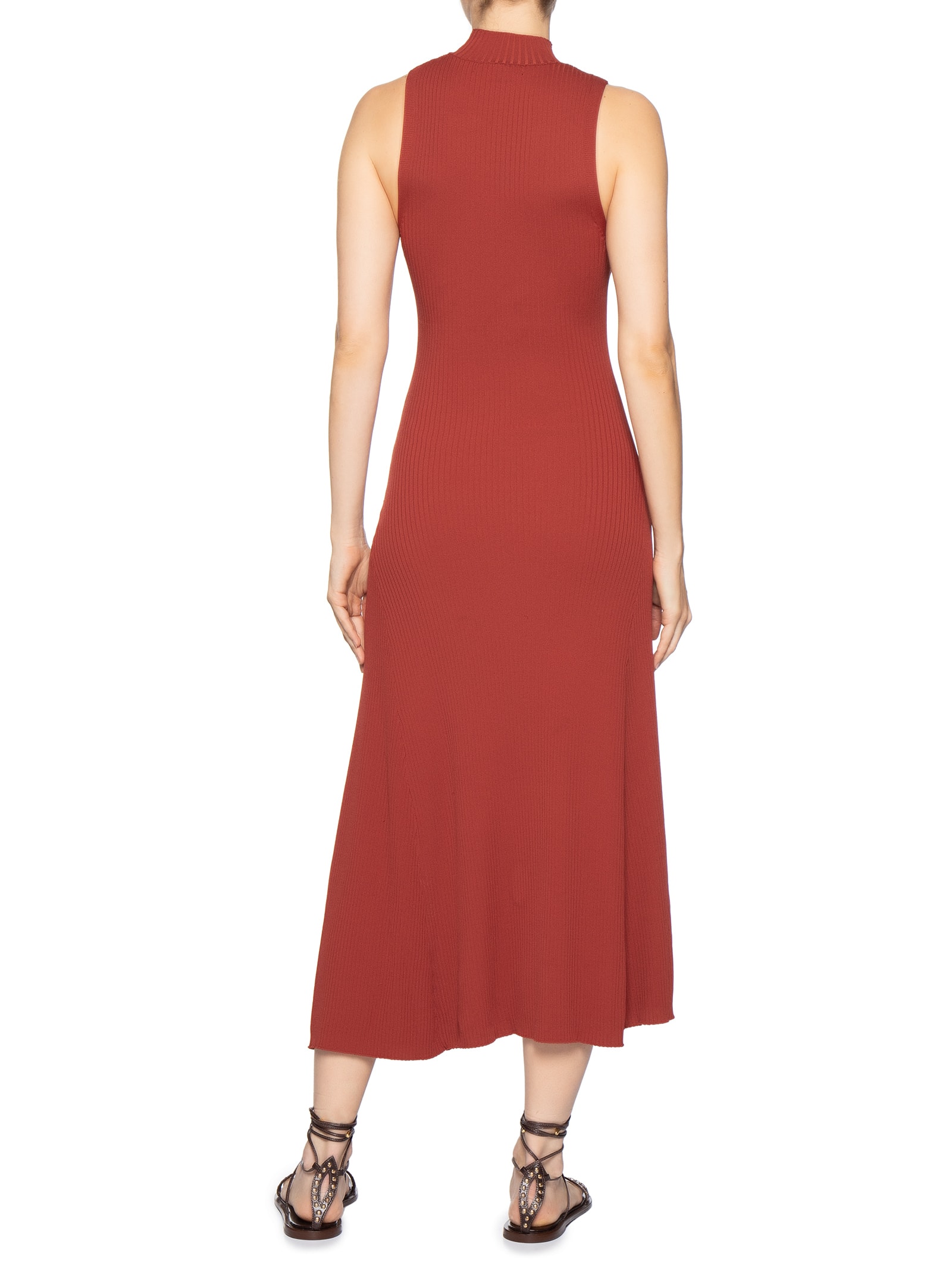 Vestido Midi Tricot Canelado Recortes Vermelho Animale
