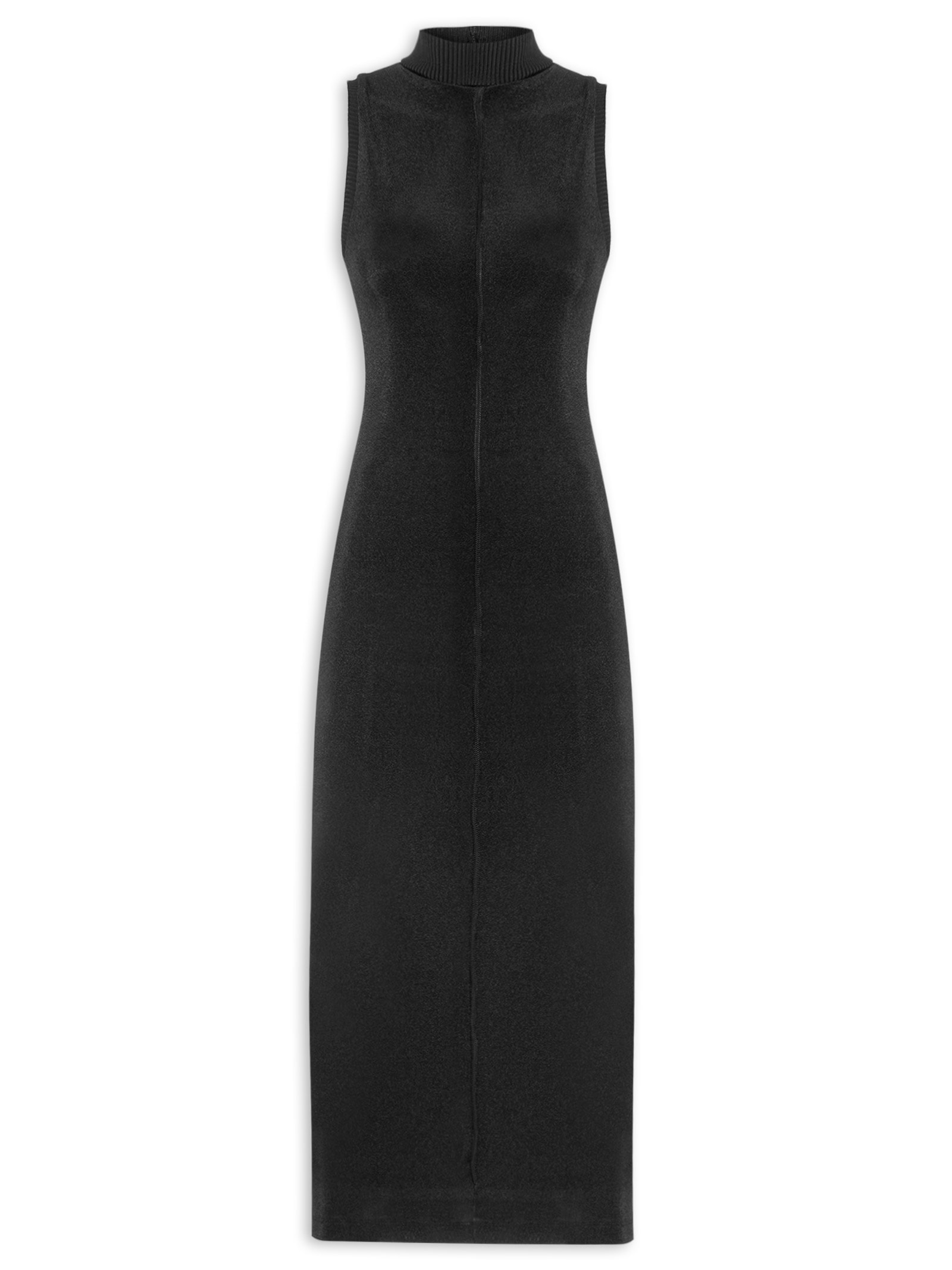 Vestido Midi Tricot Malha Gola Alta Preto Dress To
