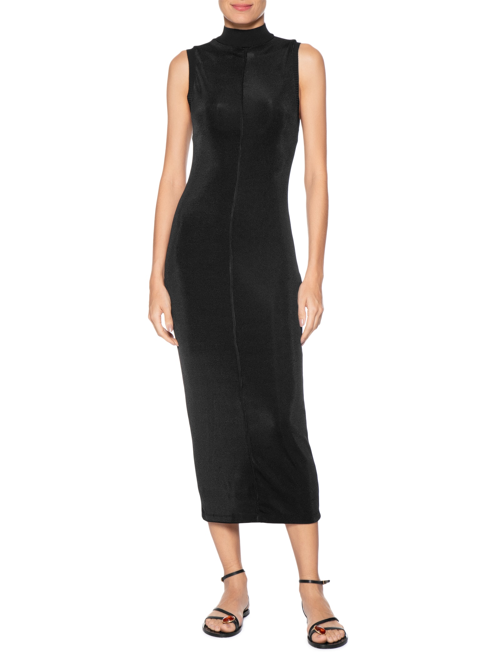 Vestido Midi Tricot Malha Gola Alta Preto Dress To