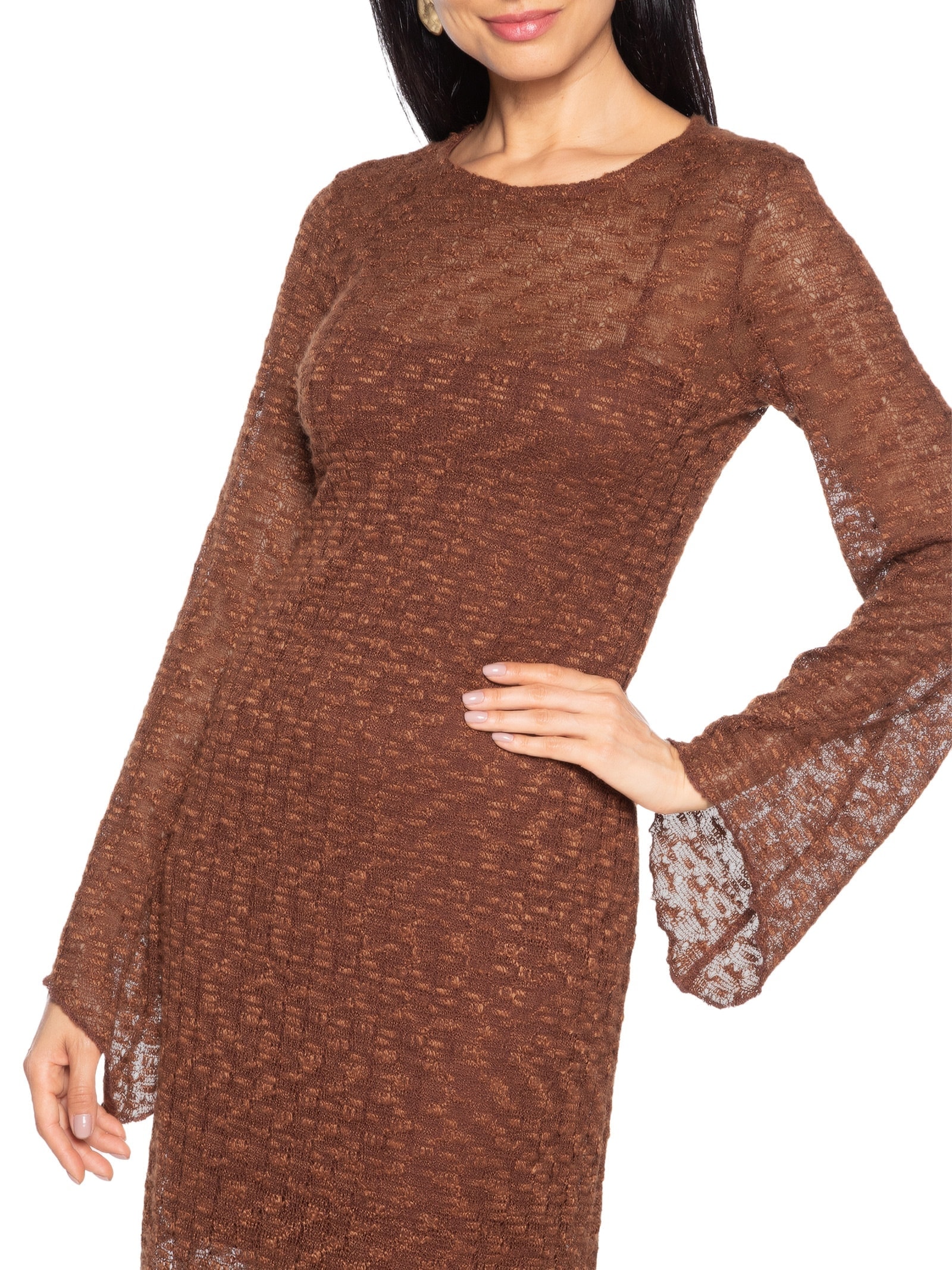 Vestido Midi Tricot Marrom Colcci