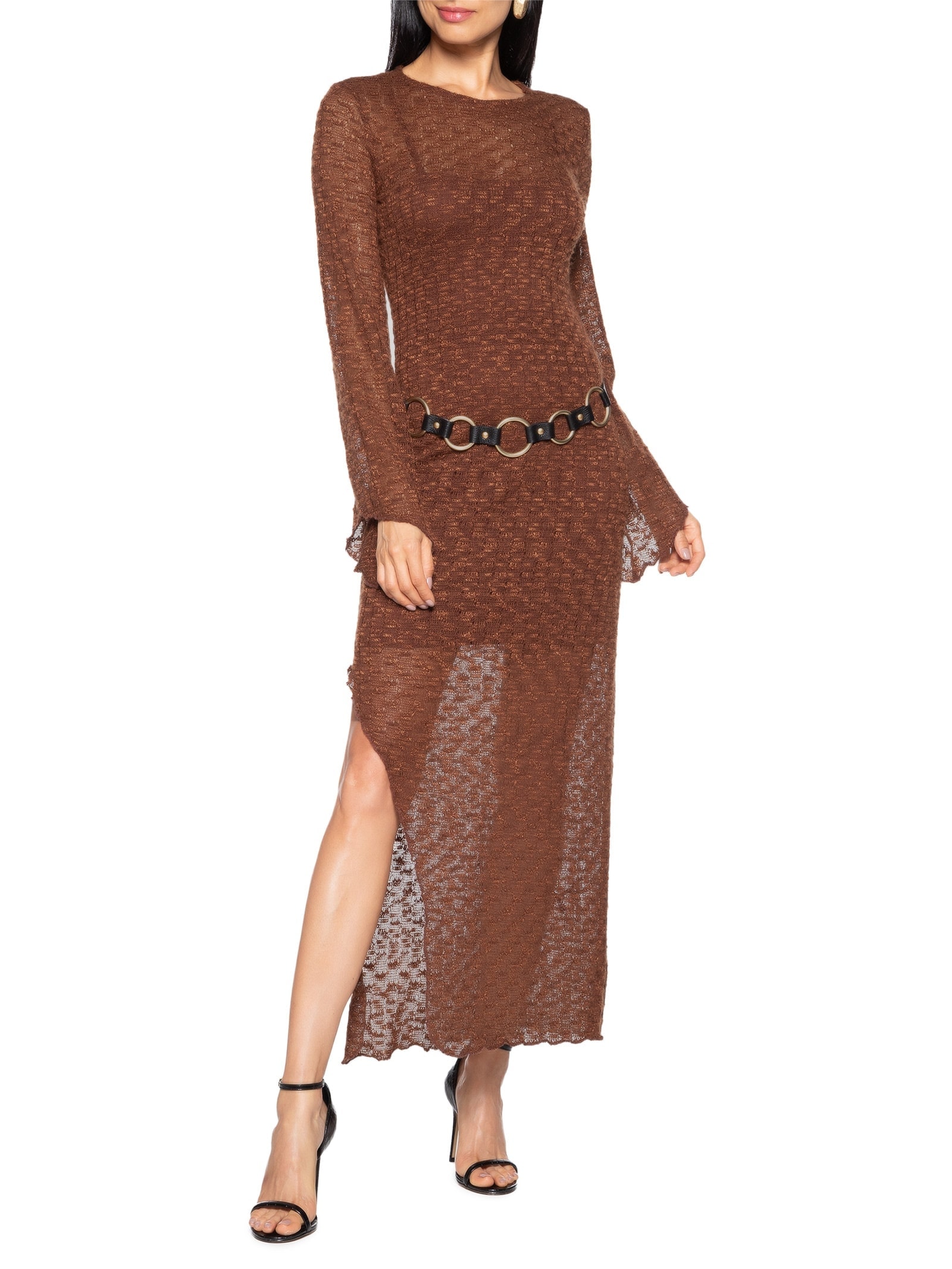 Vestido Midi Tricot Marrom Colcci