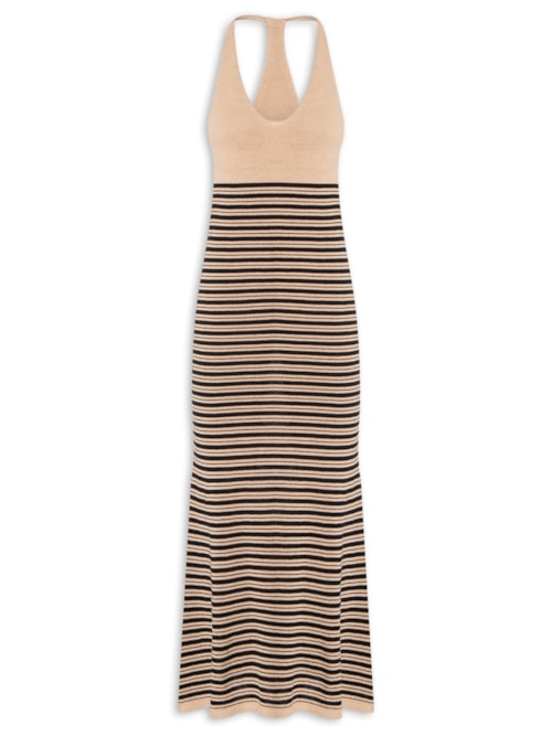 Vestido Midi Tricot Rafia Listrada – Bege