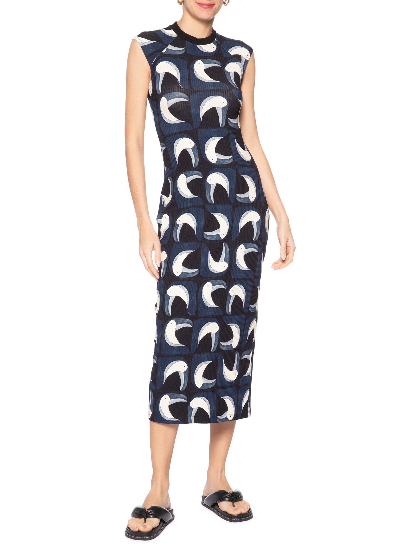 Vestido Midi Tuca Tropical  Preto Farm